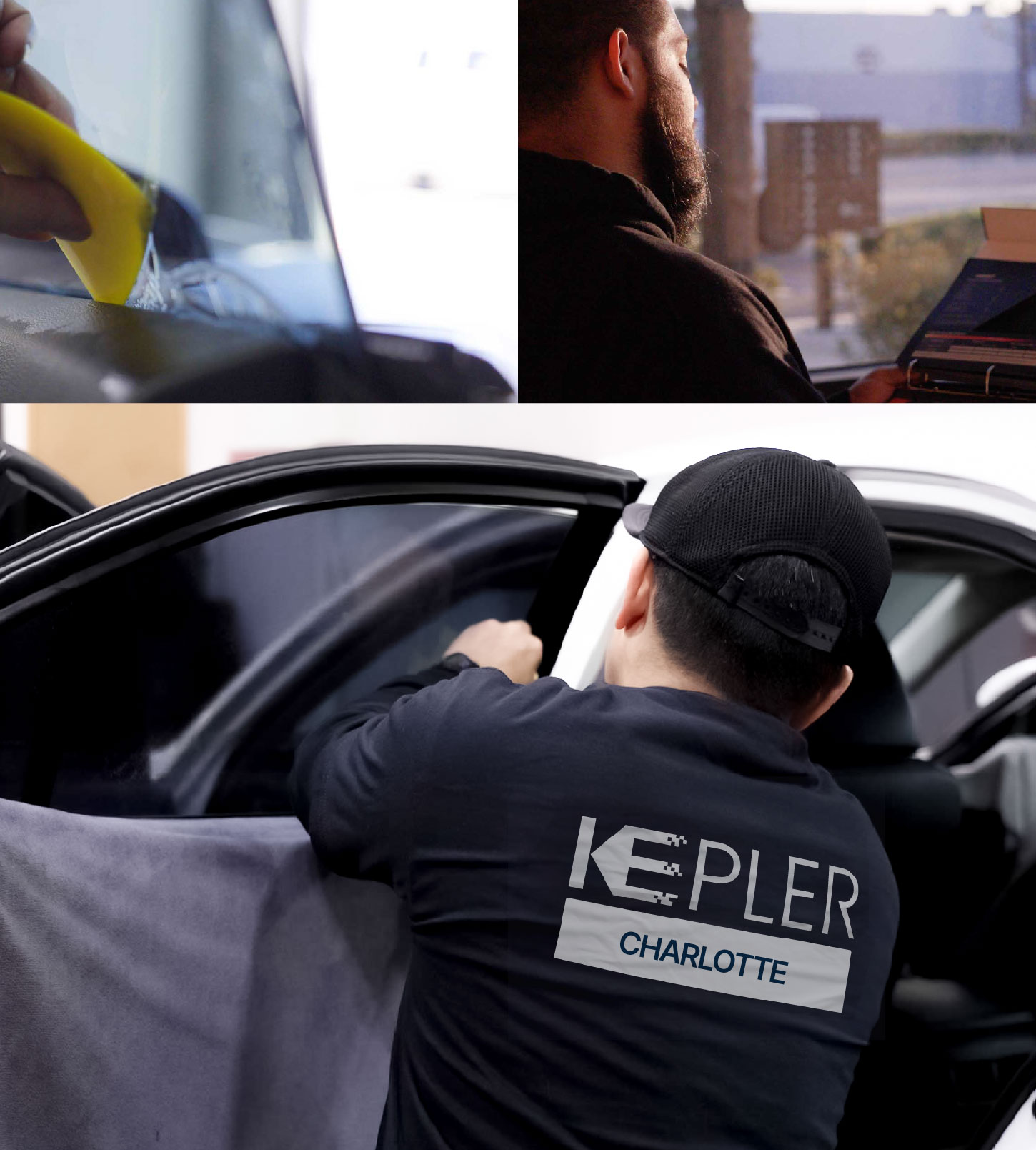 Automotive Window Tinting Expert Applying Film in Charlotte, North Carolina