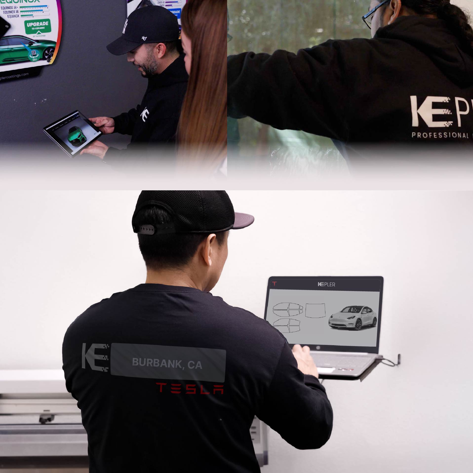 Expert Technician Applying High-tech Window Tint to Tesla in Burbank