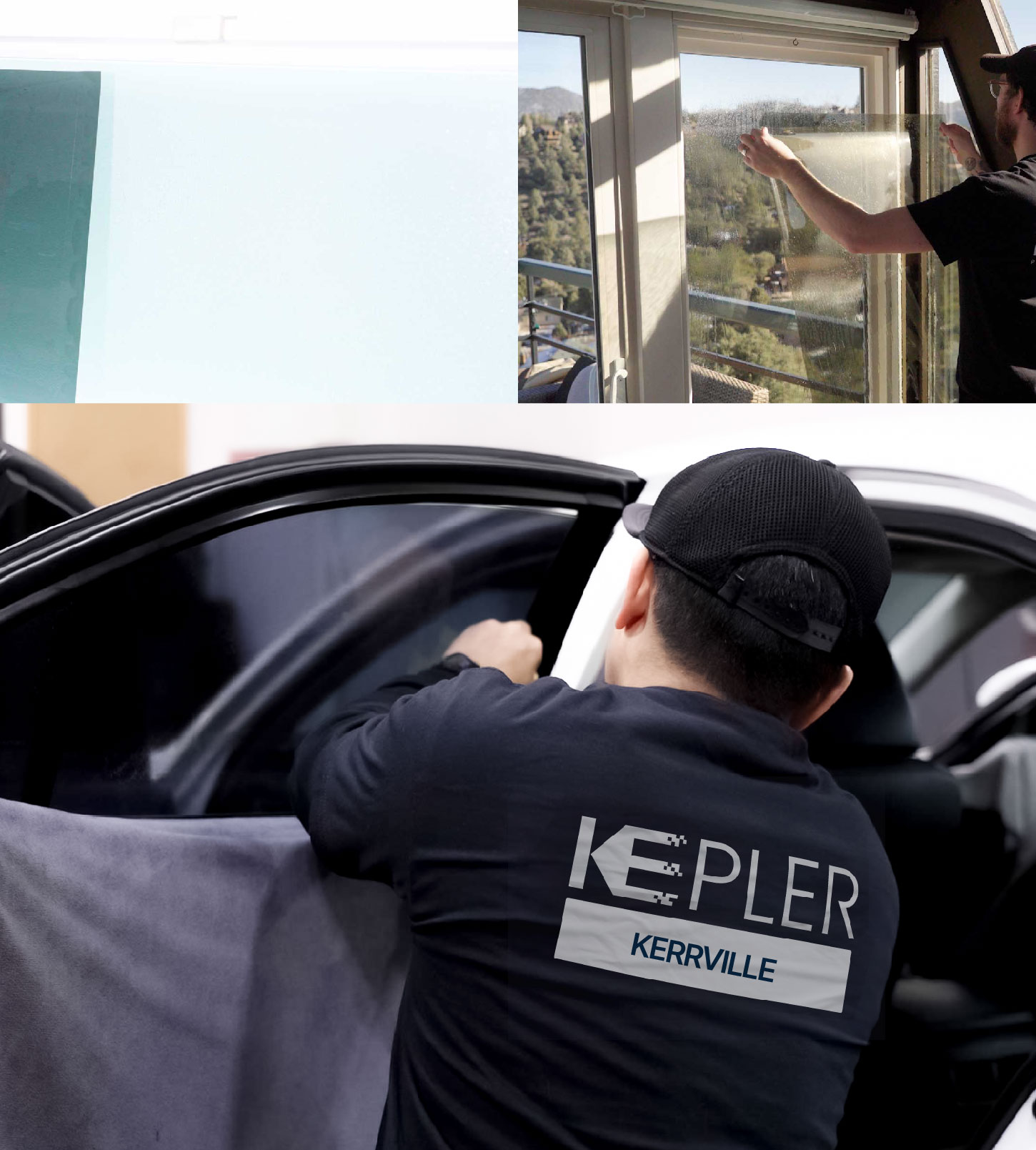 Automotive Window Tinting Expert Applying Film in Kerrville, Texas