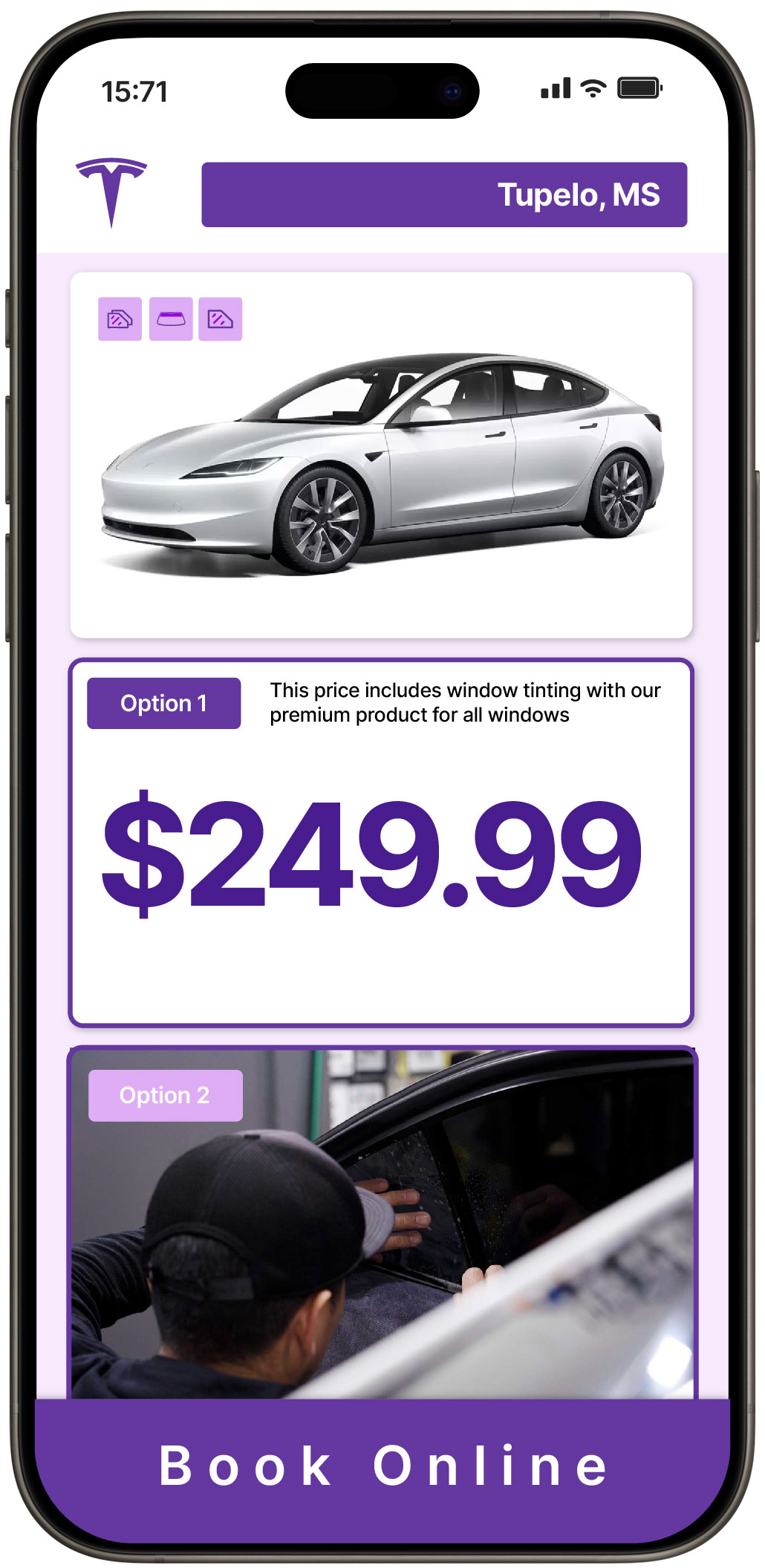 View Competitive Tesla Window Tinting Rates in Tupelo, Mississippi