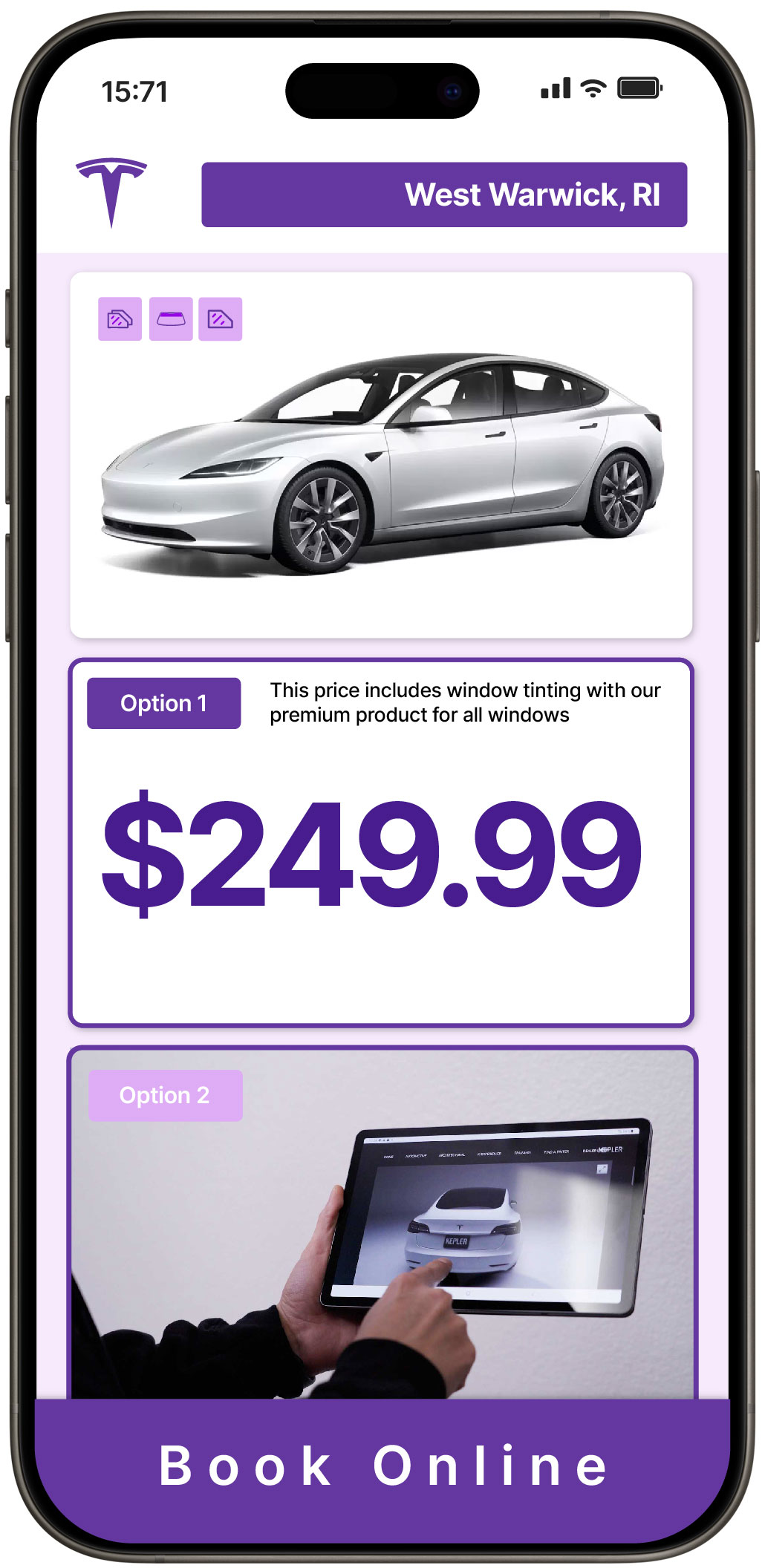 View Competitive Tesla Window Tinting Prices in West Warwick, Rhode Island