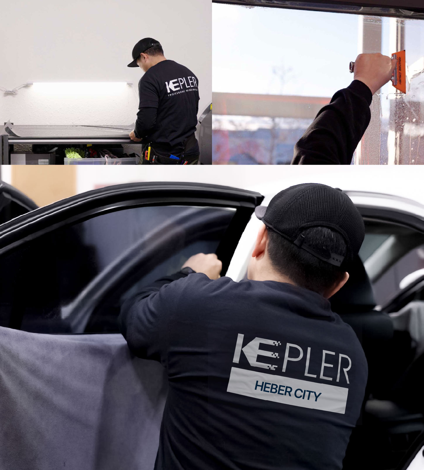 Automotive Window Tinting Expert Applying Film in Heber City, Utah