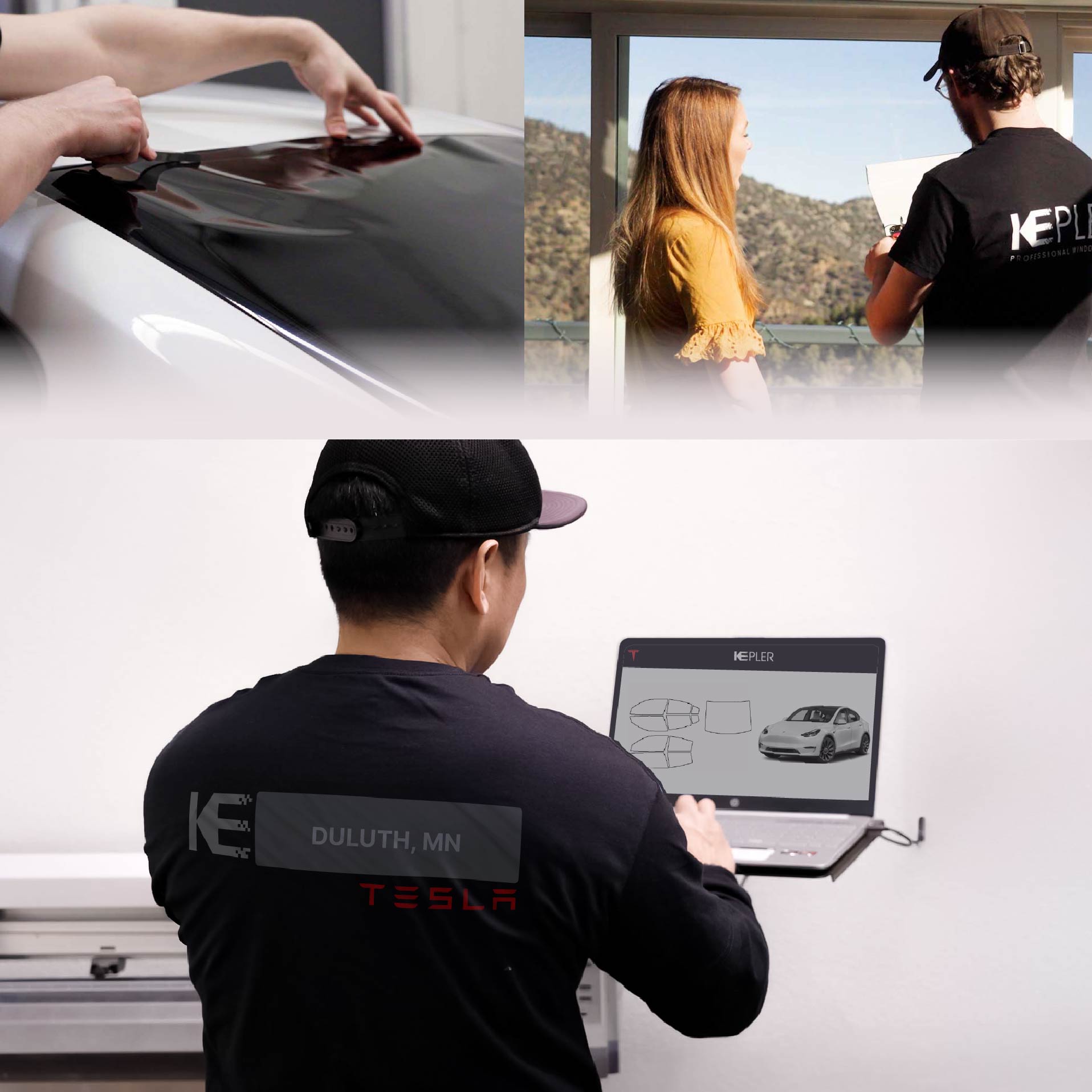 Expert Technician Installing Ceramic Window Tint to Tesla in Duluth