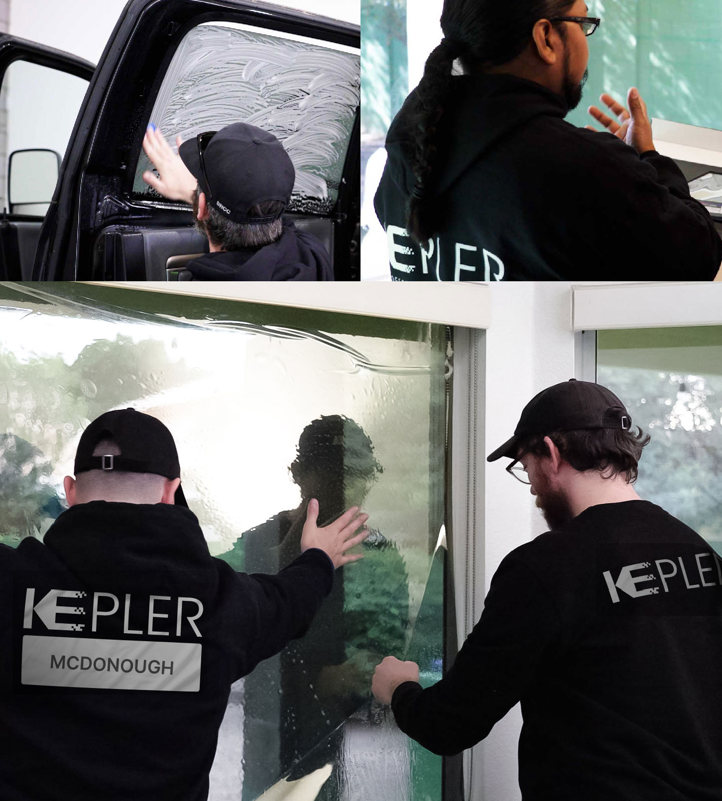 Expert Technician Fitting High-tech Window Tint to Home in McDonough