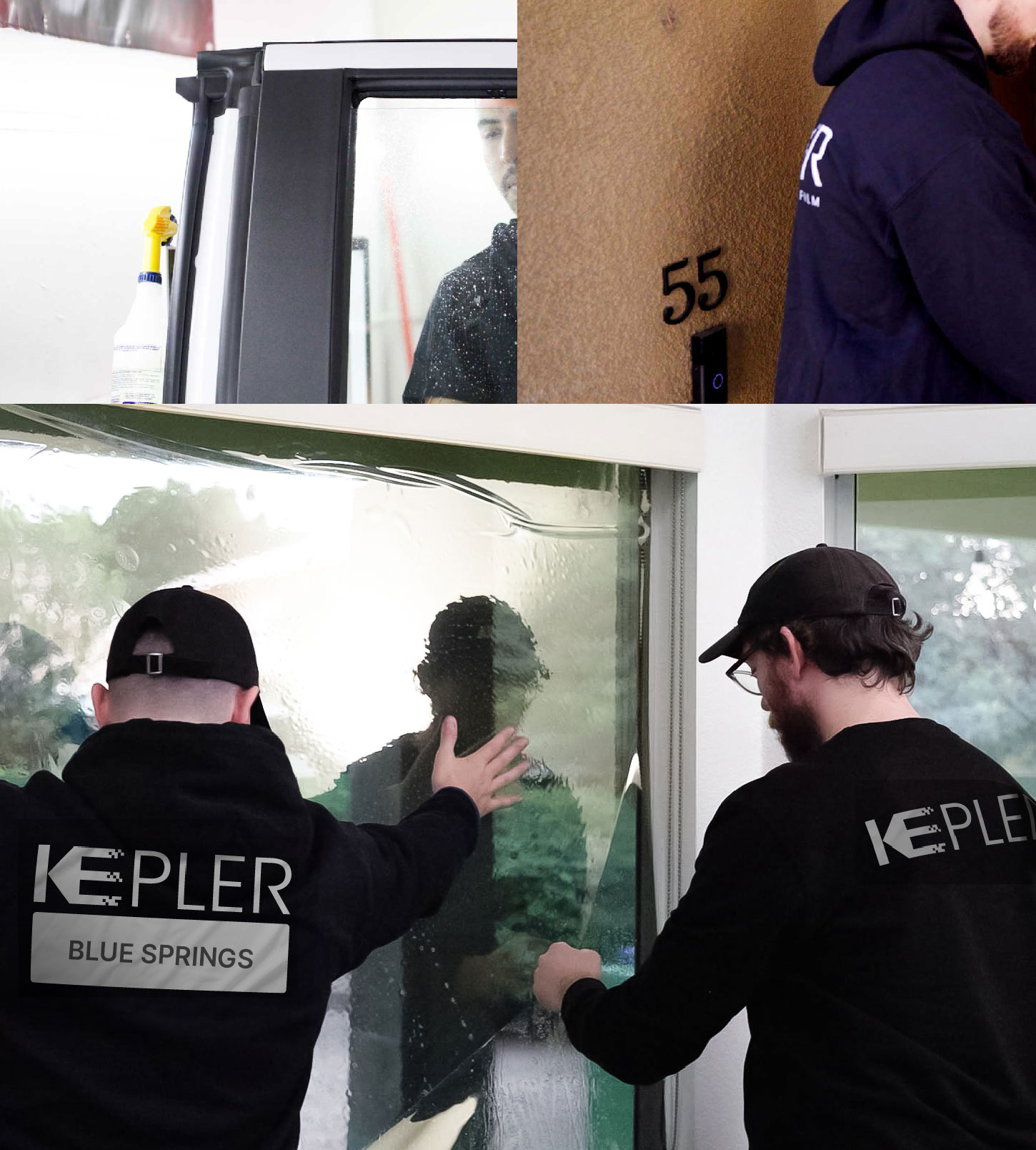 Expert Technician Applying Ceramic Window Tint to Home in Blue Springs