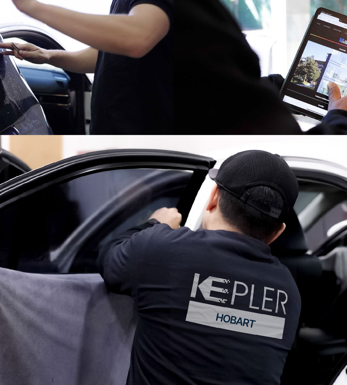 Automotive Window Tinting Expert Applying Film in Hobart, Indiana