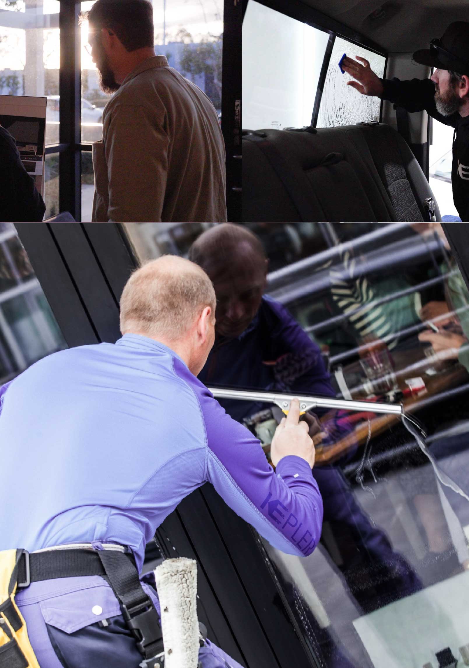 Kepler Skilled Applying Anti-Graffiti Window Film to a Suisun Shop Front