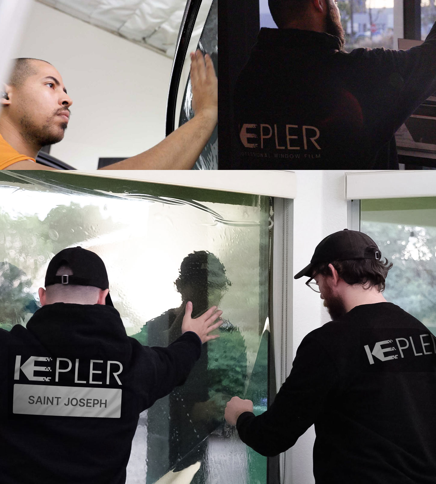 Expert Technician Applying Advanced Window Tint to Home in Saint Joseph