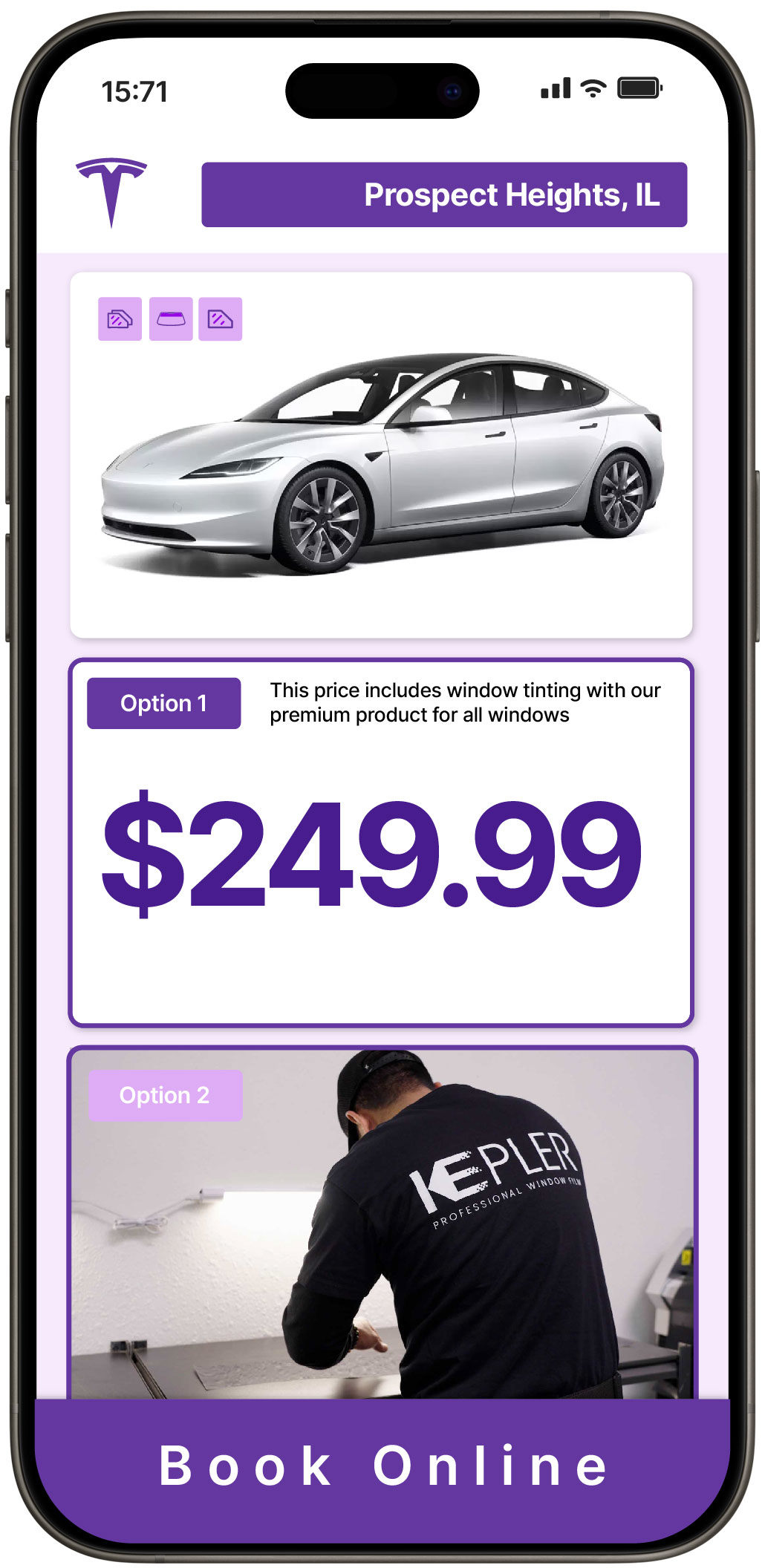 View Competitive Tesla Window Tinting Costs in Prospect Heights, Illinois