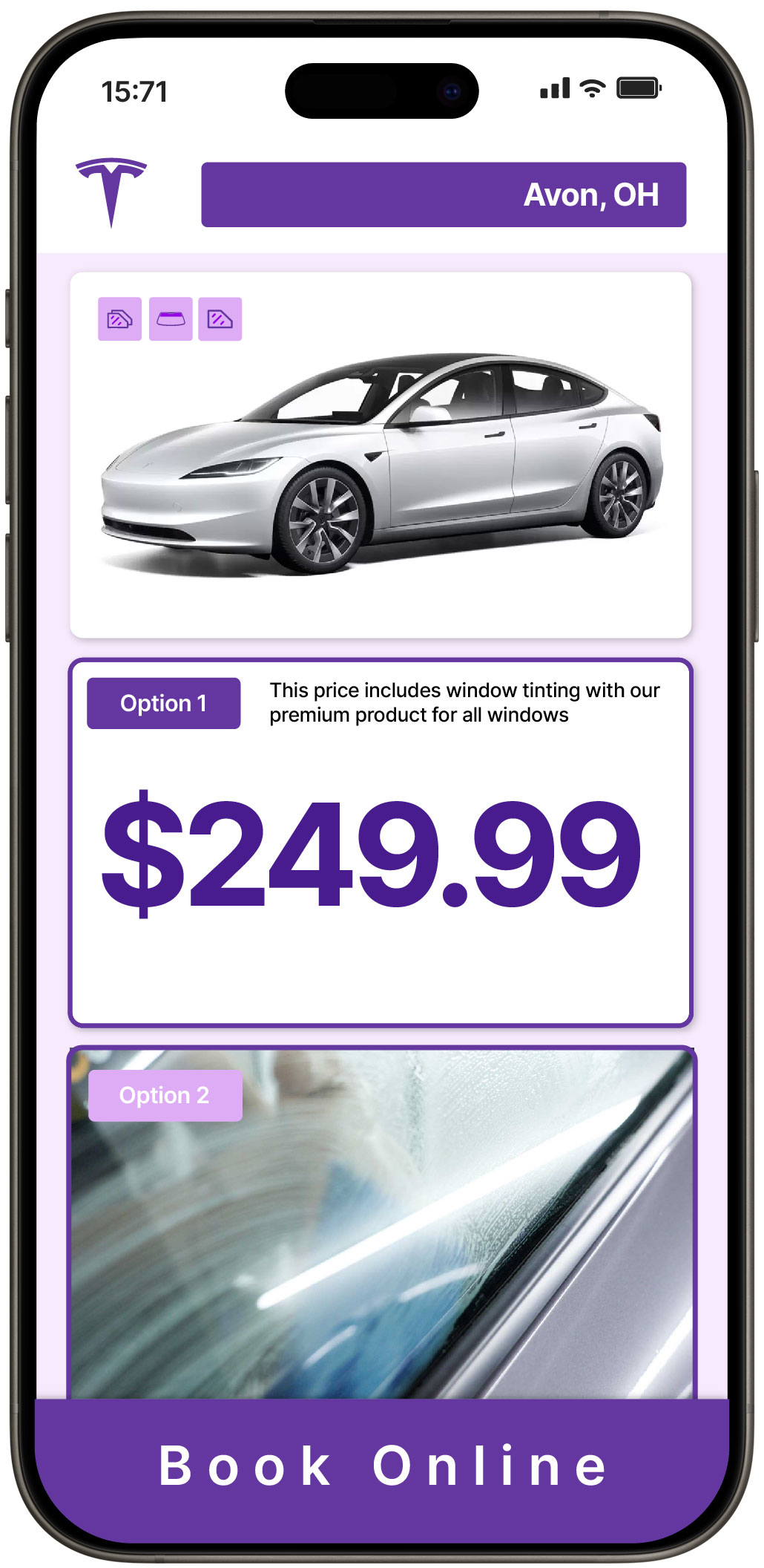 View Competitive Tesla Window Tinting Prices in Avon, Ohio