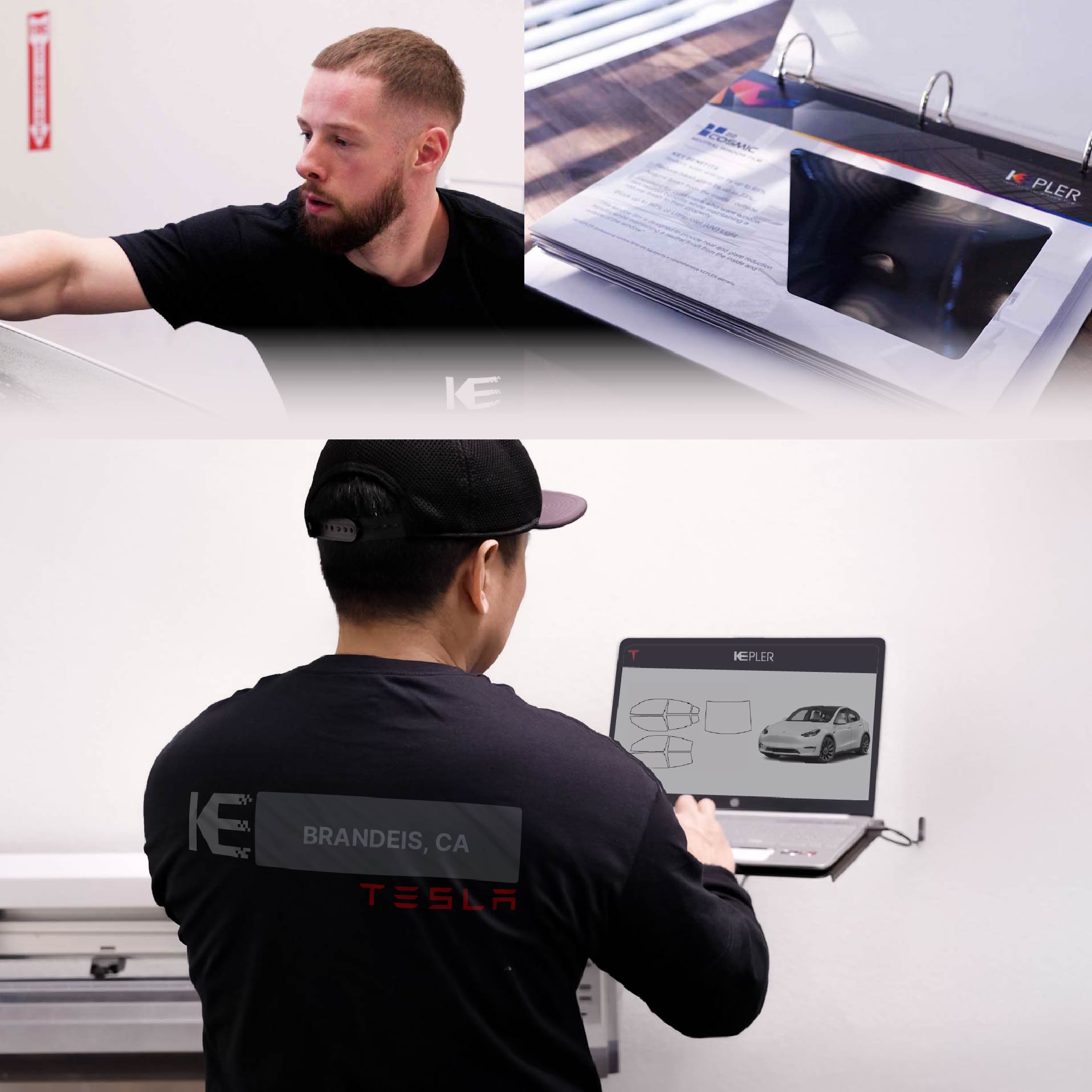 Kepler Technician Applying Advanced Window Tint to Tesla in Brandeis