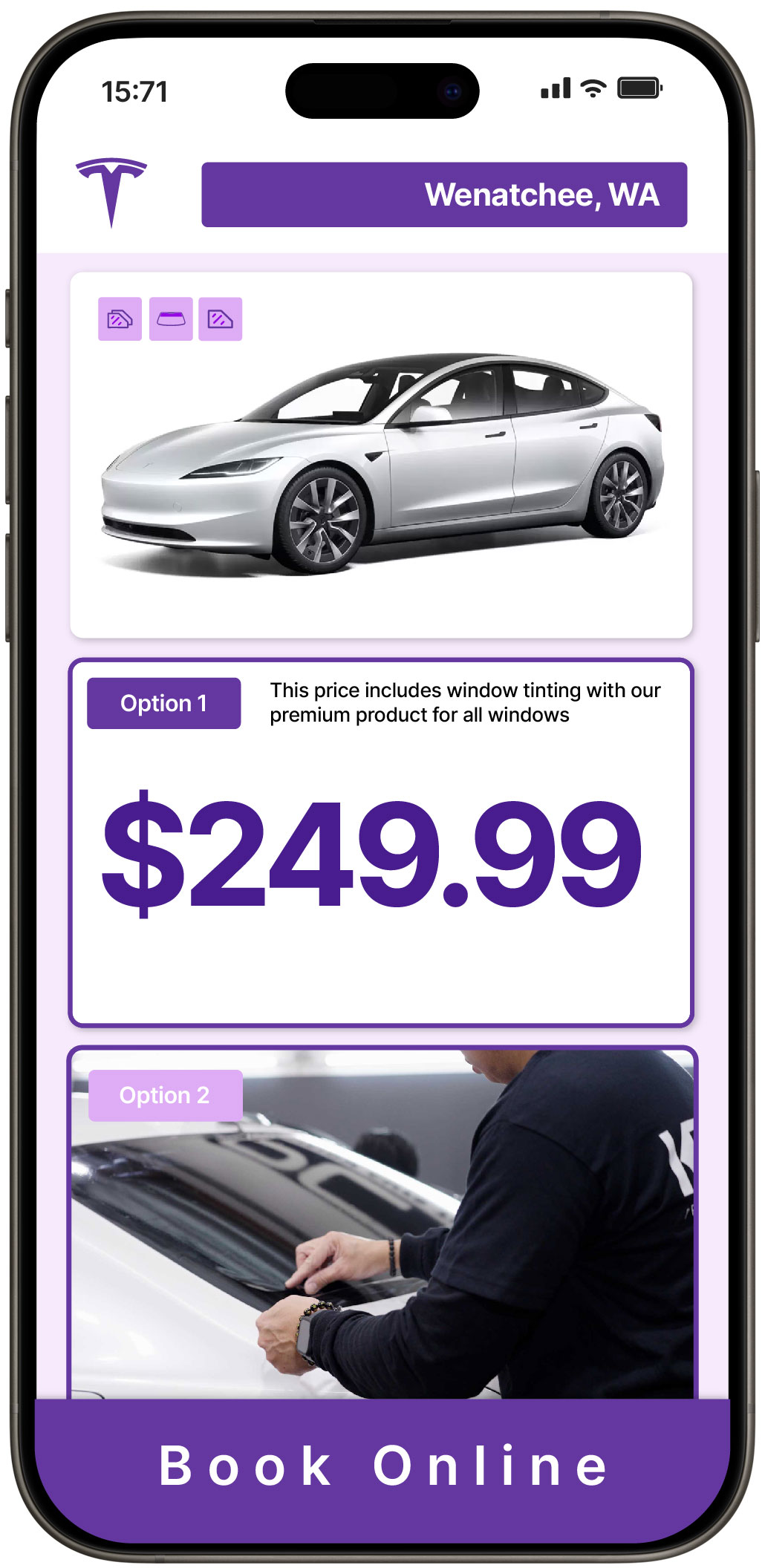 View Competitive Tesla Window Tinting Rates in Wenatchee, Washington