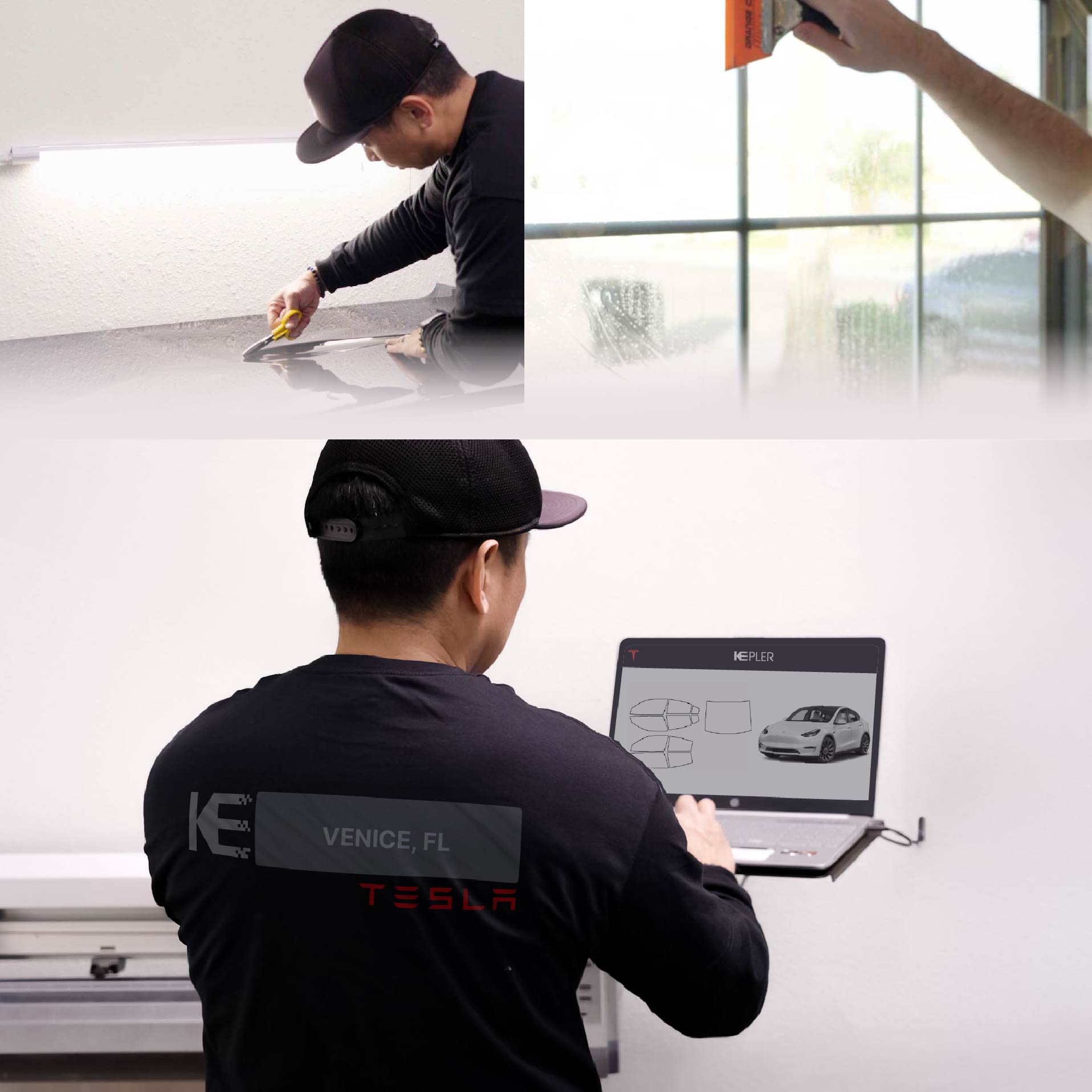 Kepler Technician Installing High-tech Window Tint to Tesla in Venice