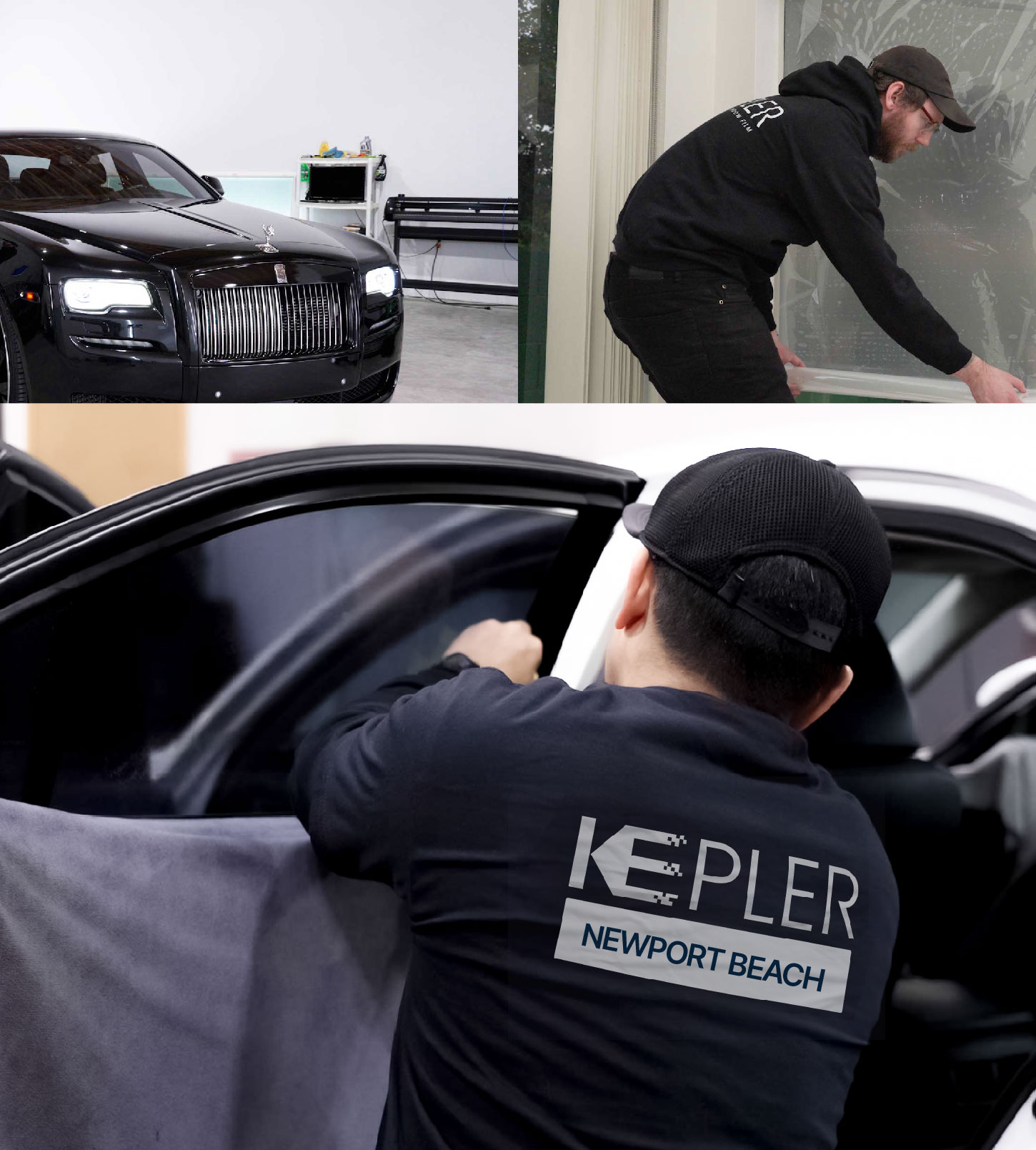 Automotive Window Tinting Expert Applying Film in Newport Beach, California