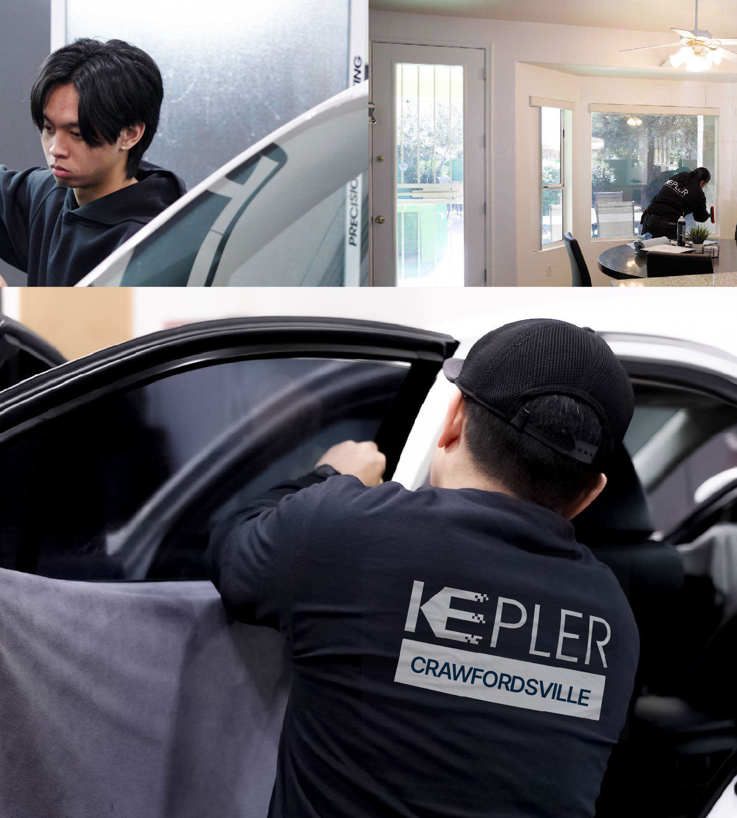 Automotive Window Tinting Expert Applying Film in Crawfordsville, Indiana