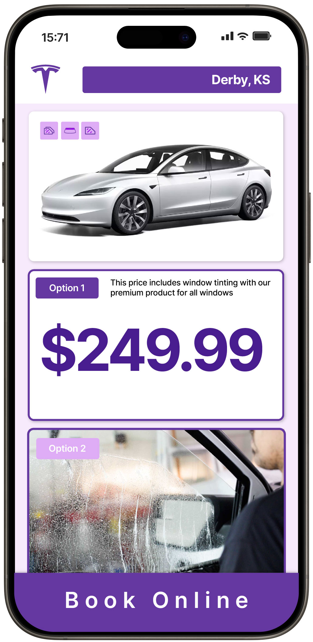 View Competitive Tesla Window Tinting Costs in Derby, Kansas