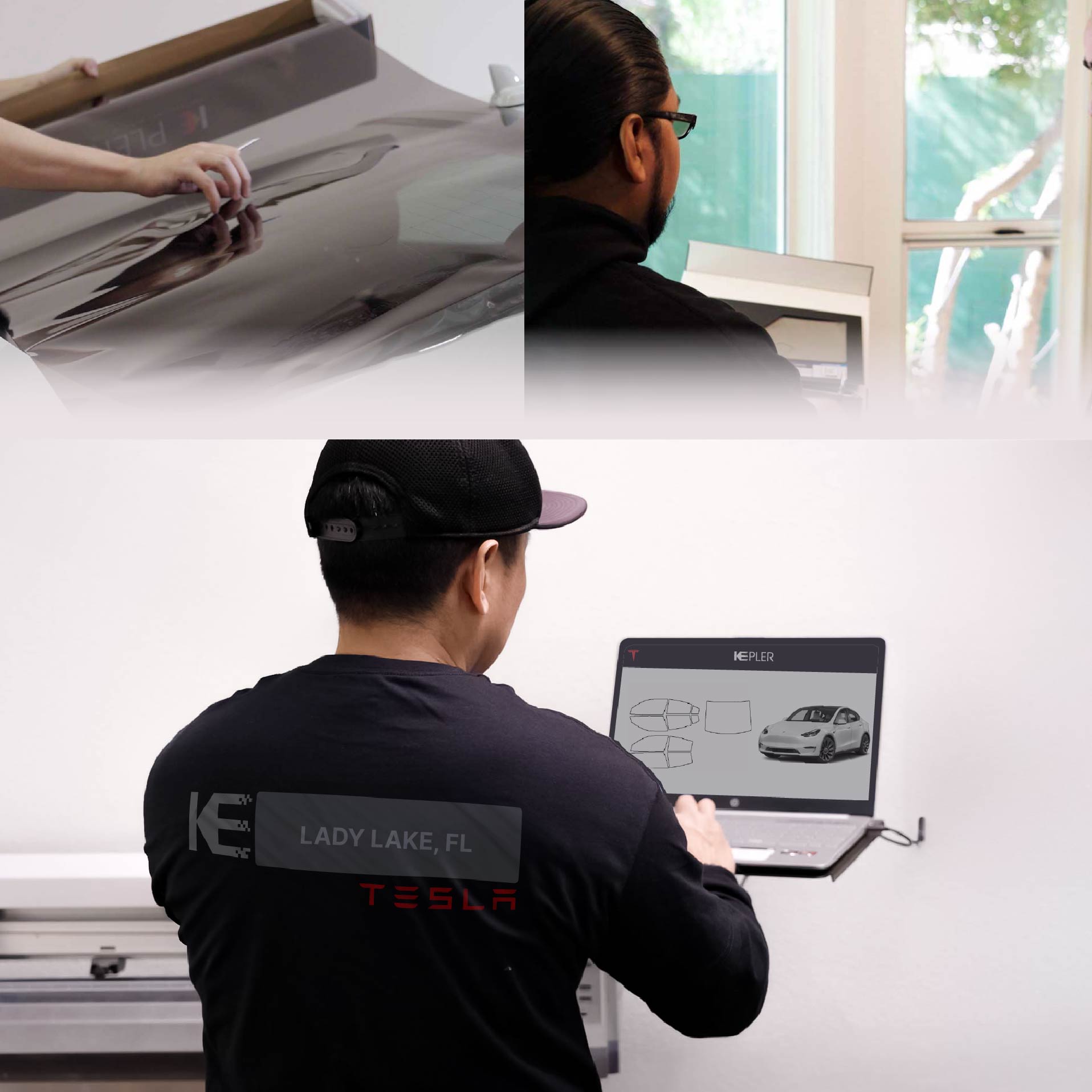 Expert Technician Fitting Advanced Window Tint to Tesla in Lady Lake