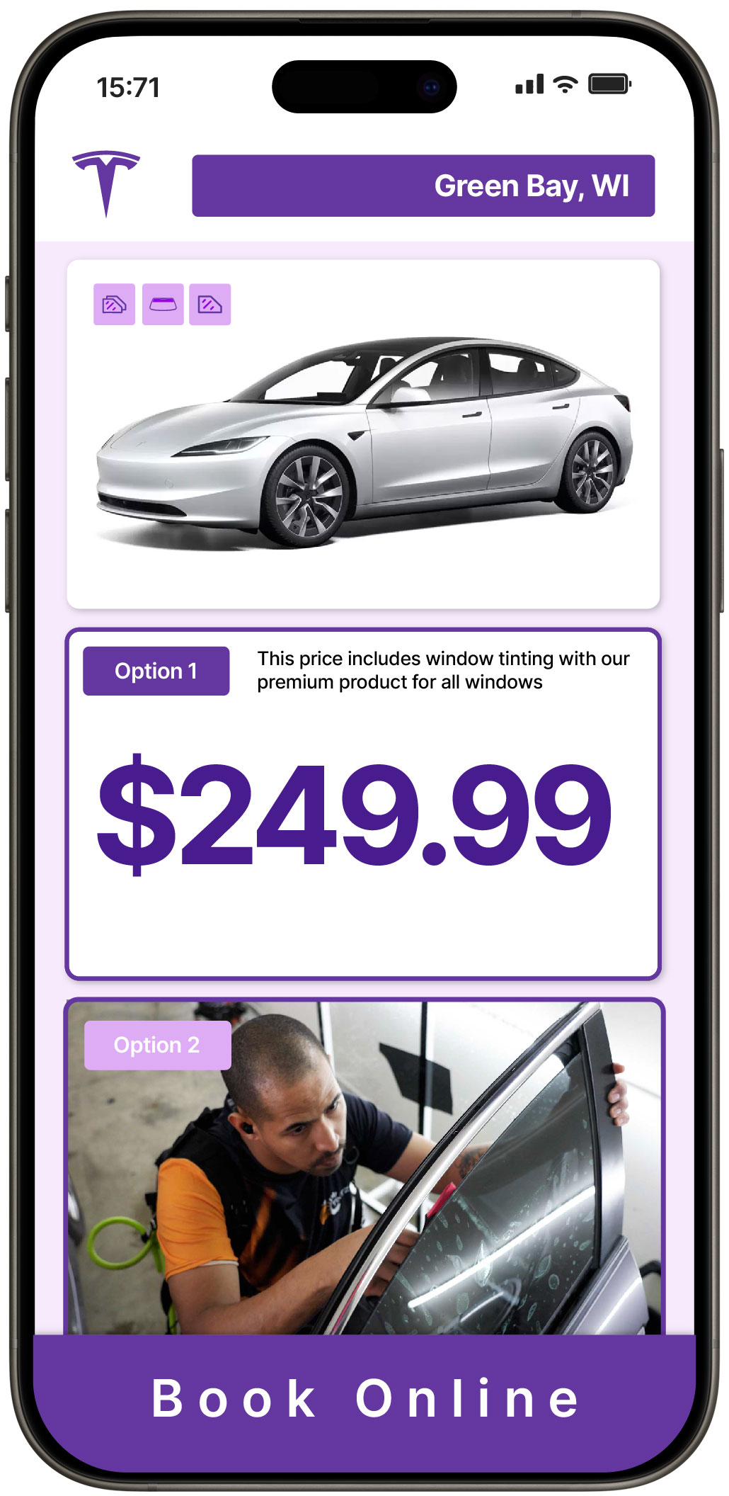 View Competitive Tesla Window Tinting Prices in Green Bay, Wisconsin