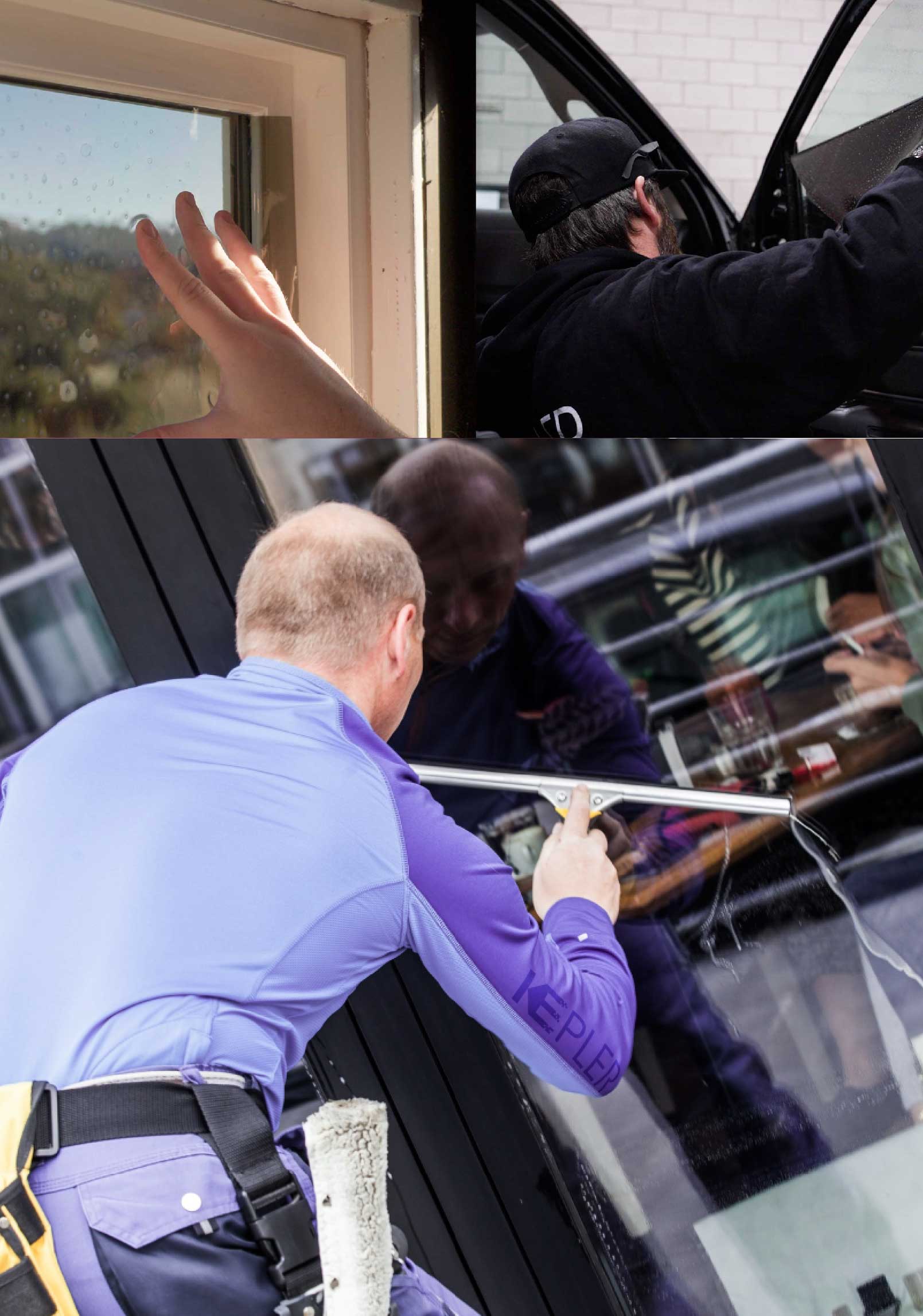 Kepler Professional Applying Anti-Graffiti Window Film to a DeKalb Shop Front