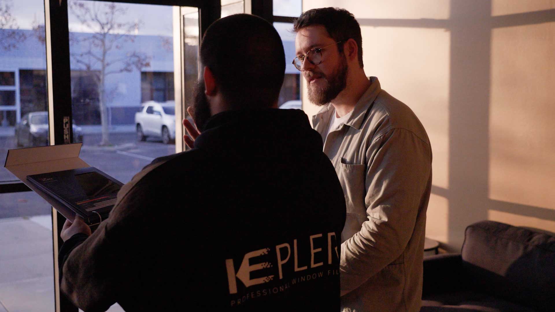 Kepler Specialist Discussing Commercial Window Tinting Prices with Customer in New Jersey