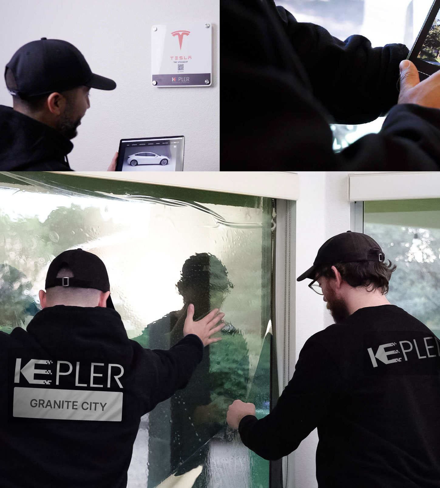 Kepler Technician Applying Ceramic Window Tint to Home in Granite City
