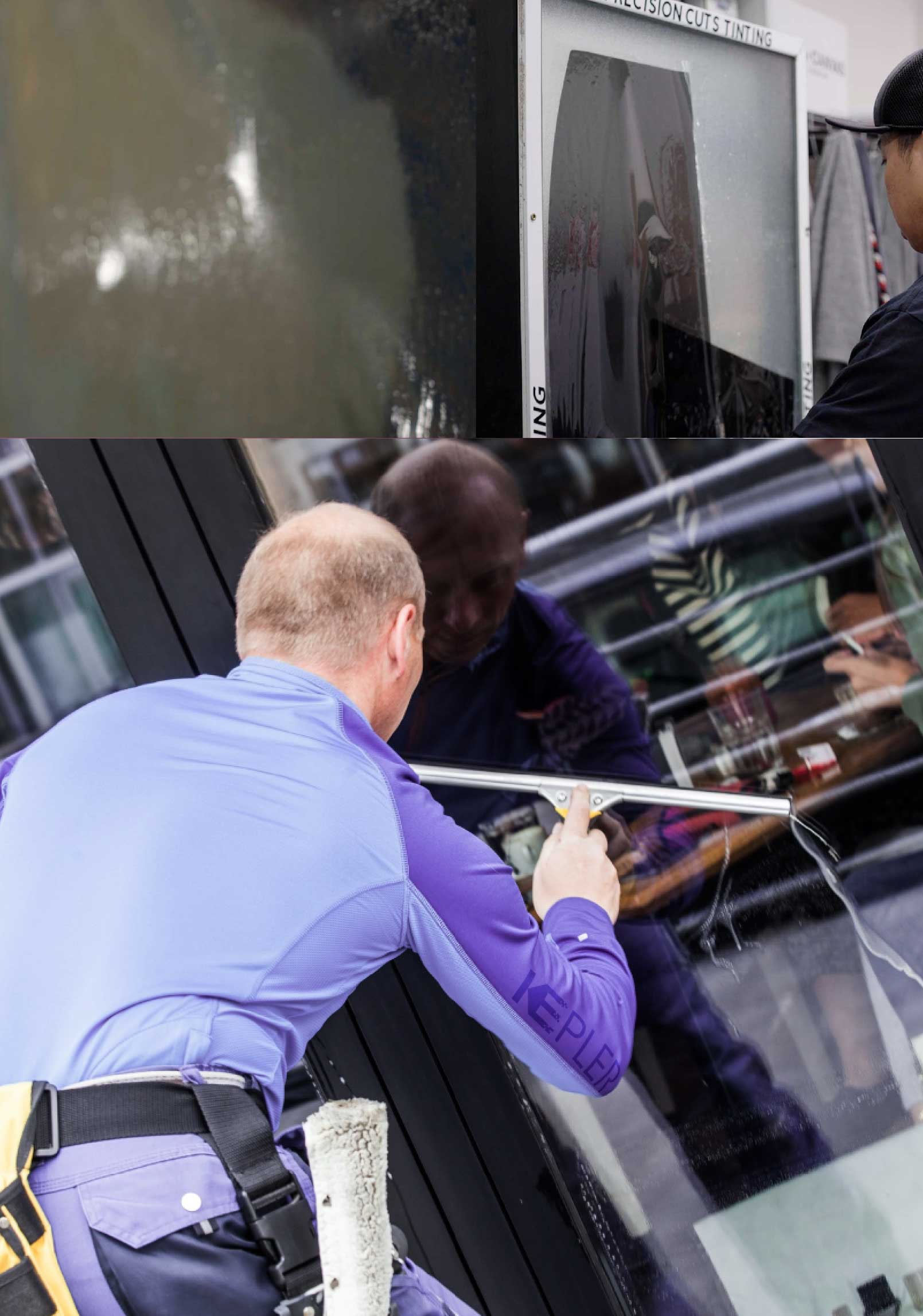 Kepler Professional Applying Anti-Graffiti Window Film to a Mattapan Shop Front