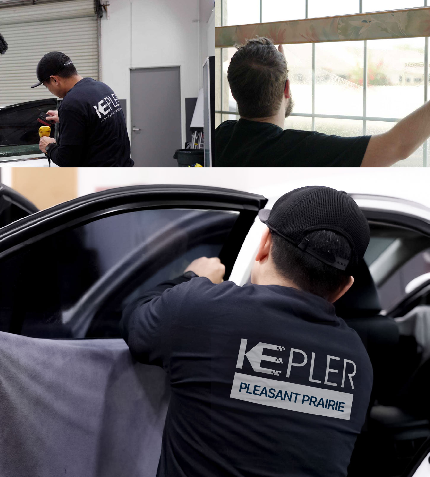 Automotive Window Tinting Expert Applying Film in Pleasant Prairie, Wisconsin