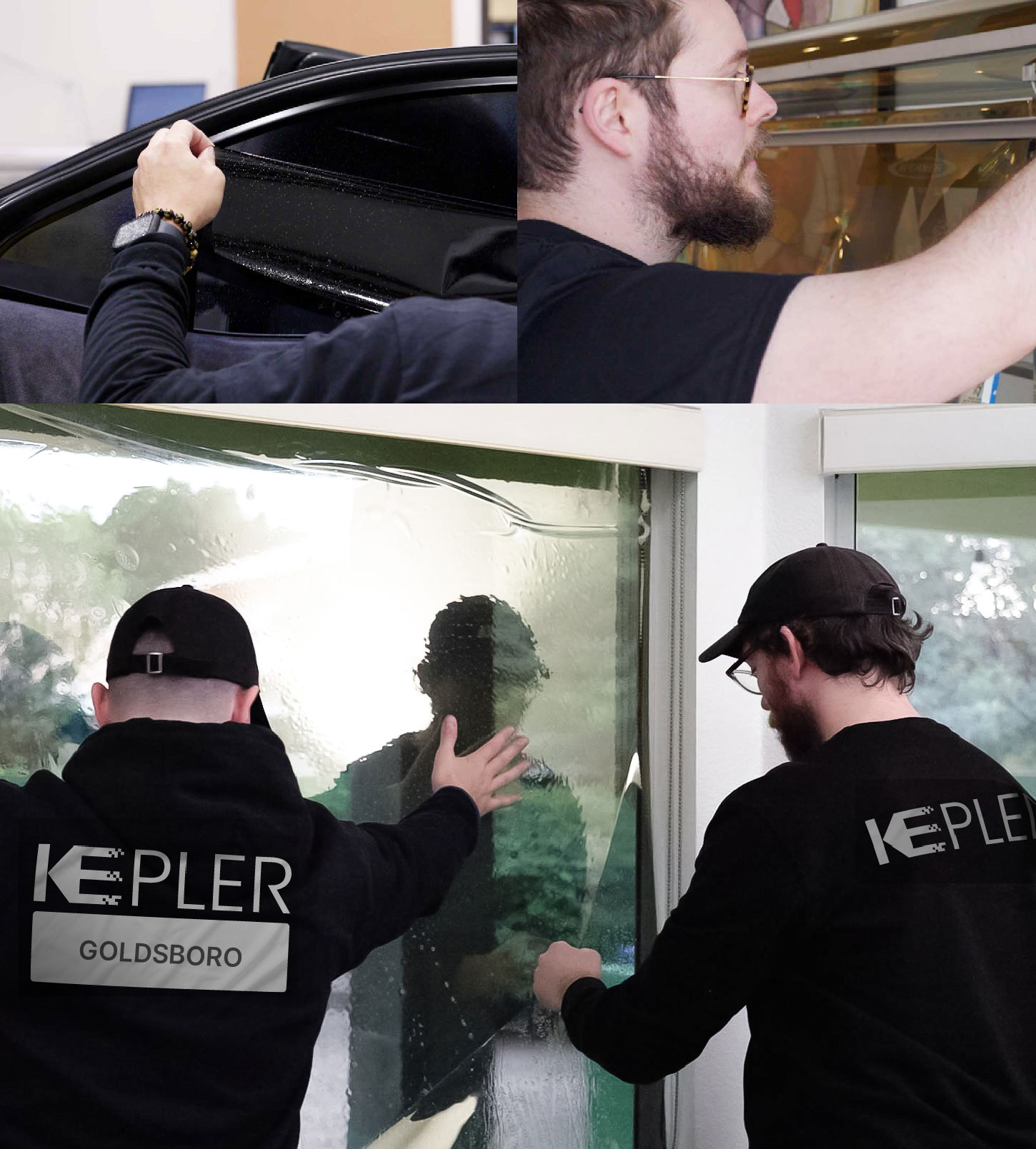 Expert Technician Fitting Ceramic Window Tint to Home in Goldsboro