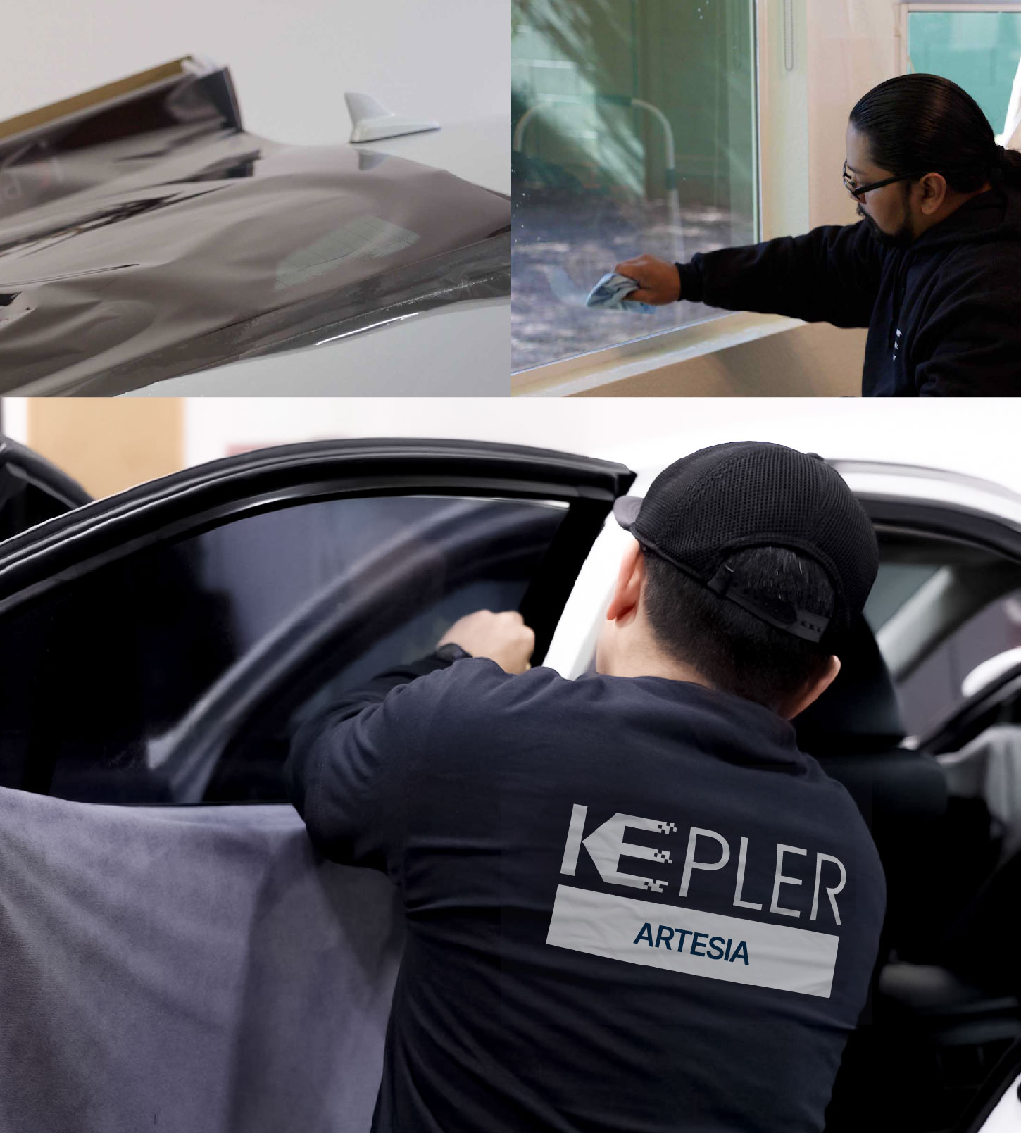Automotive Window Tinting Expert Applying Film in Artesia, California