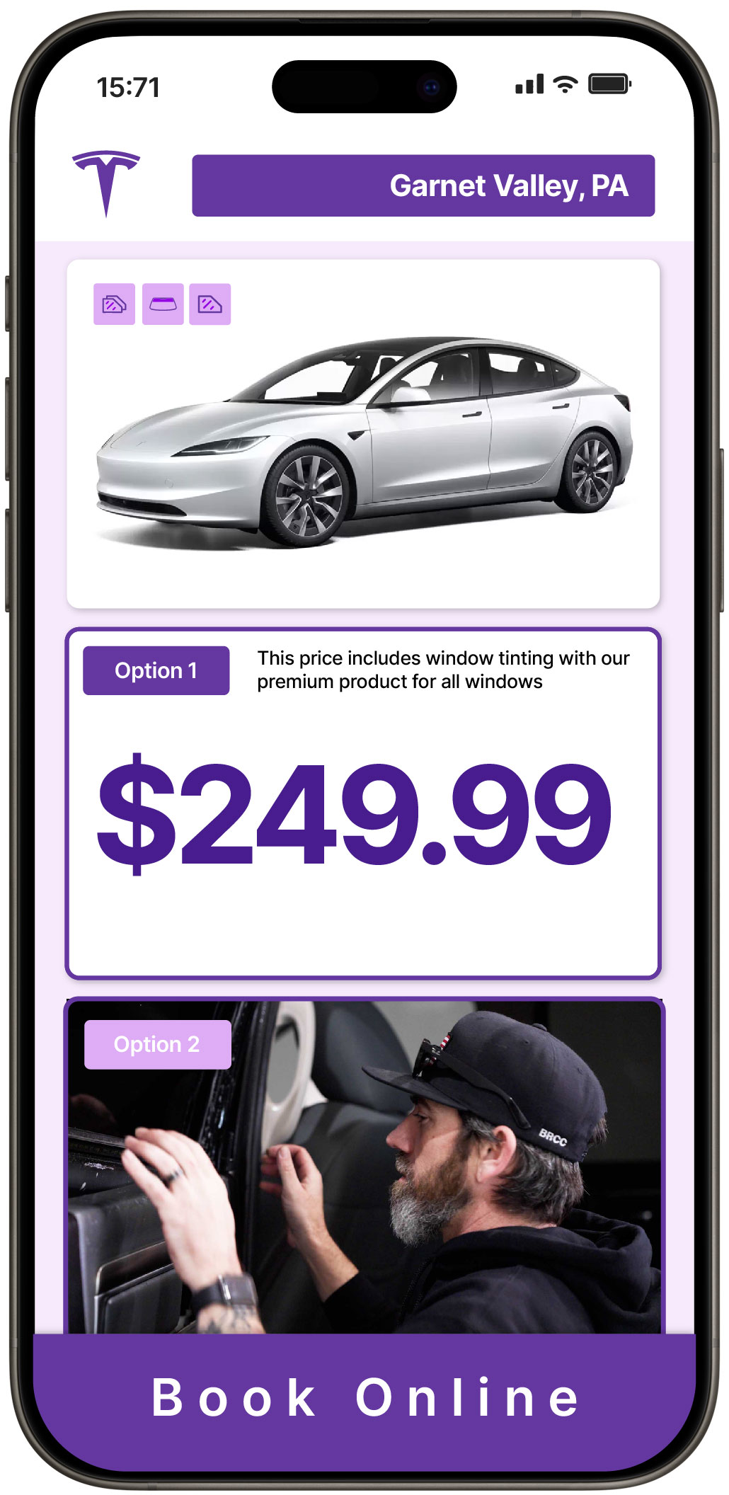 View Competitive Tesla Window Tinting Prices in Garnet Valley, Pennsylvania