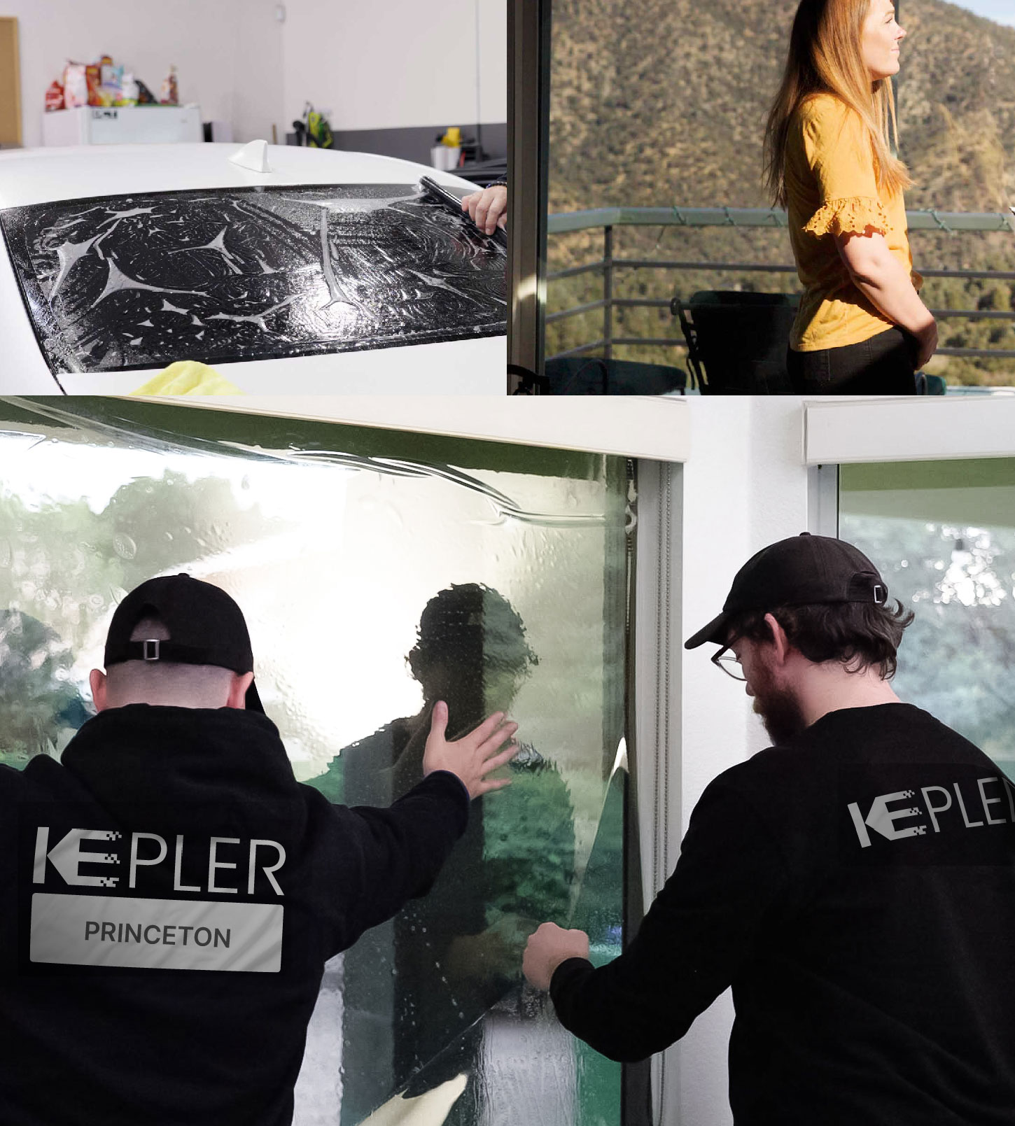 Expert Technician Installing Ceramic Window Tint to Home in Princeton