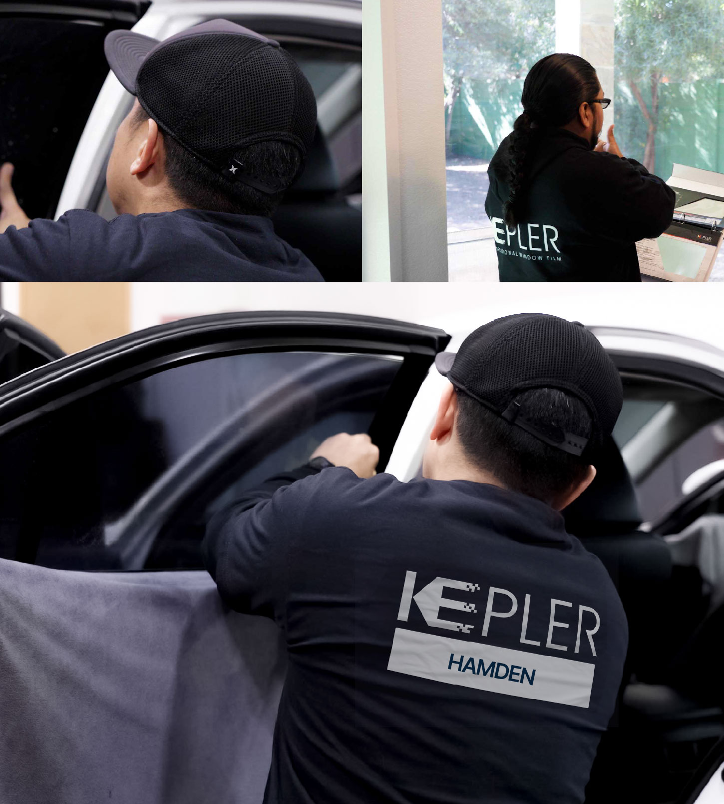 Automotive Window Tinting Expert Applying Film in Hamden, Connecticut