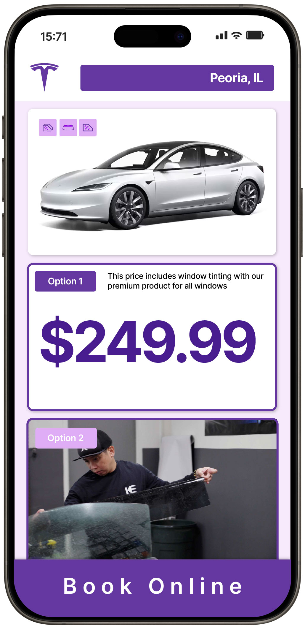 View Competitive Tesla Window Tinting Costs in Peoria, Illinois