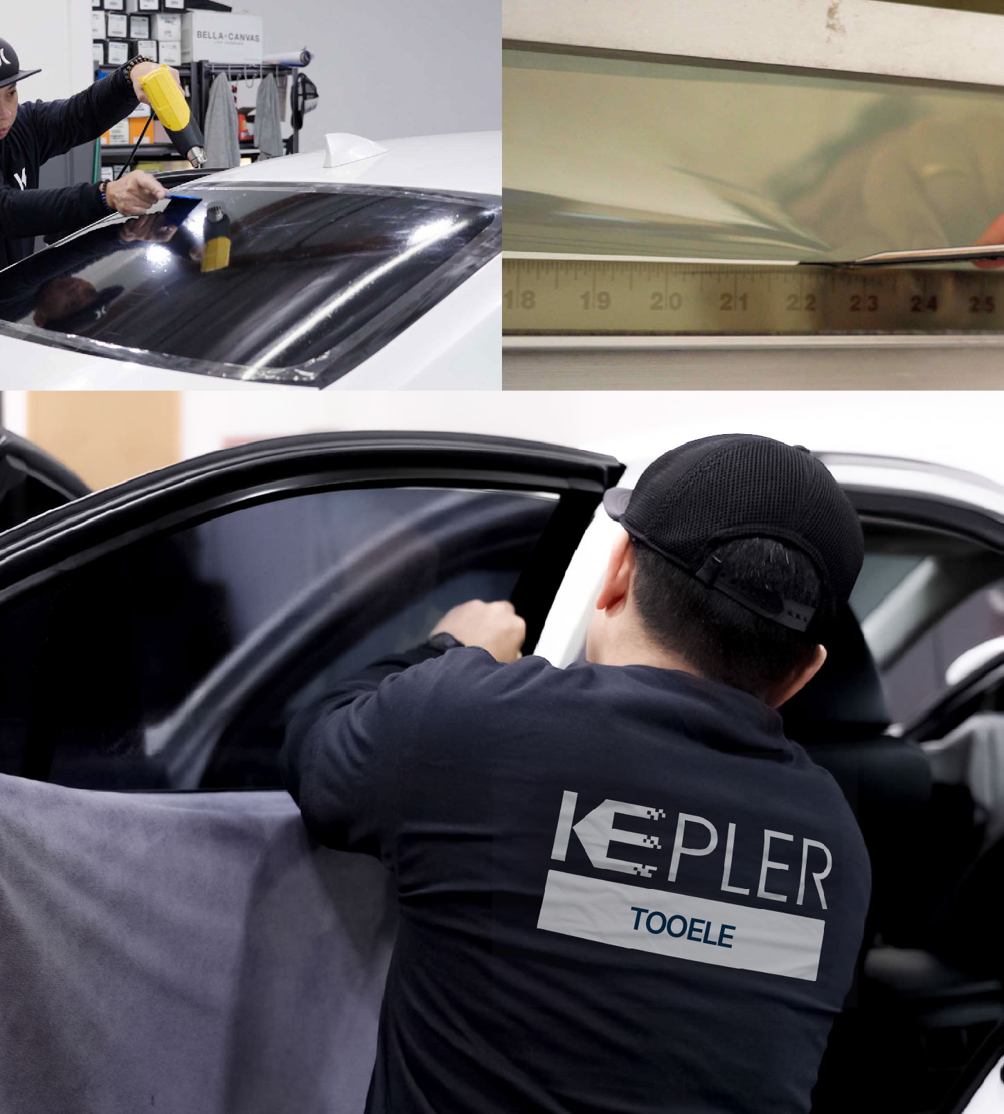 Automotive Window Tinting Expert Applying Film in Tooele, Utah