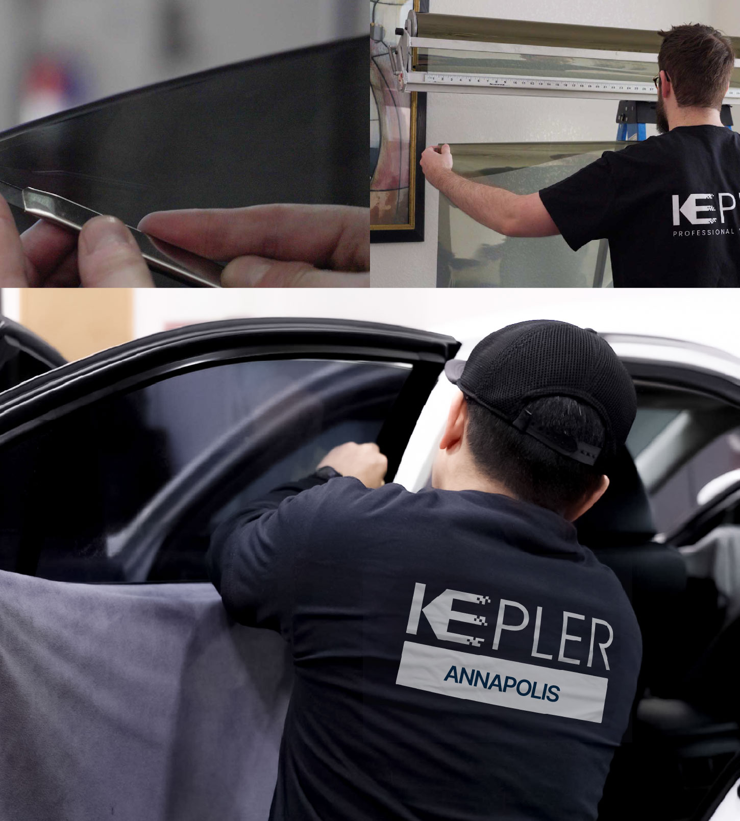 Automotive Window Tinting Expert Applying Film in Annapolis, Maryland