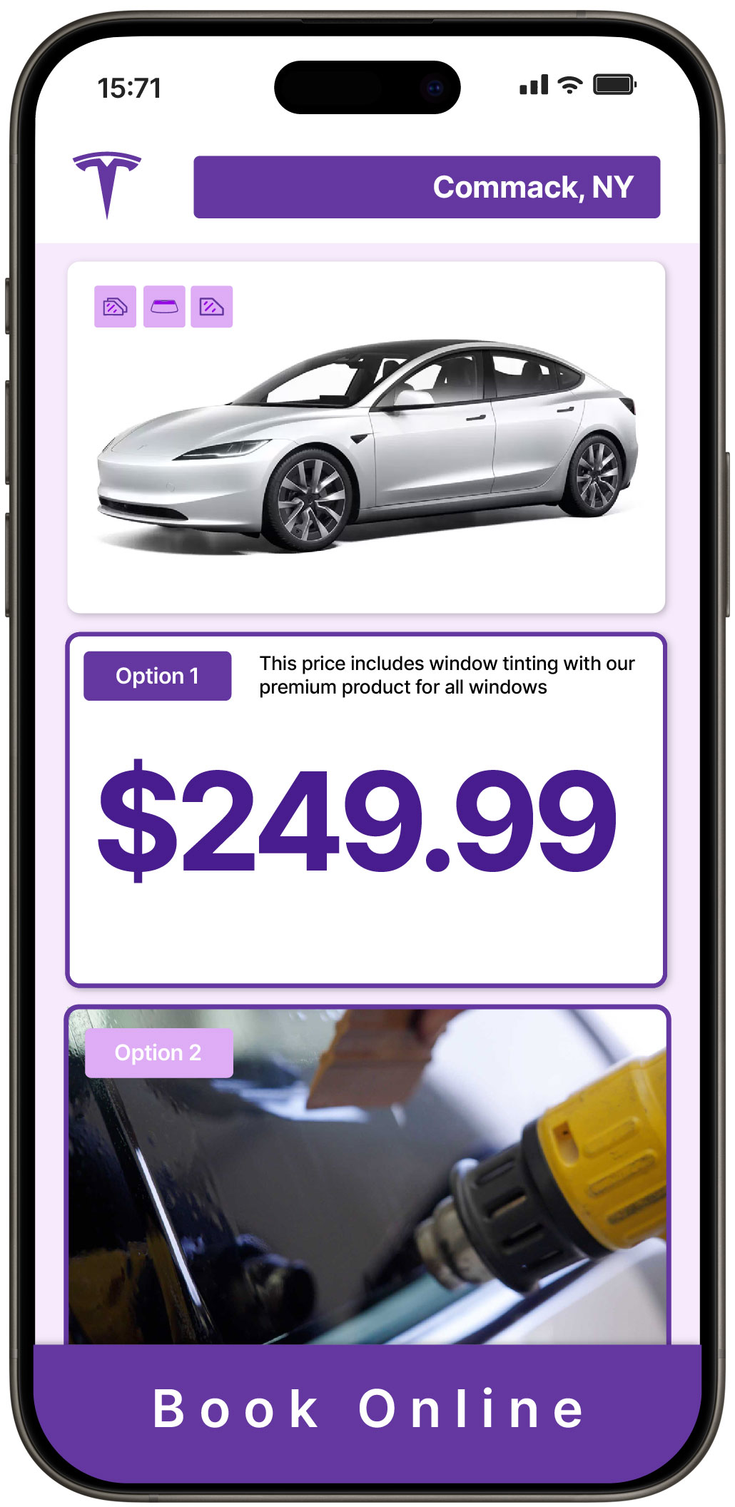 View Affordable Tesla Window Tinting Prices in Commack, New York