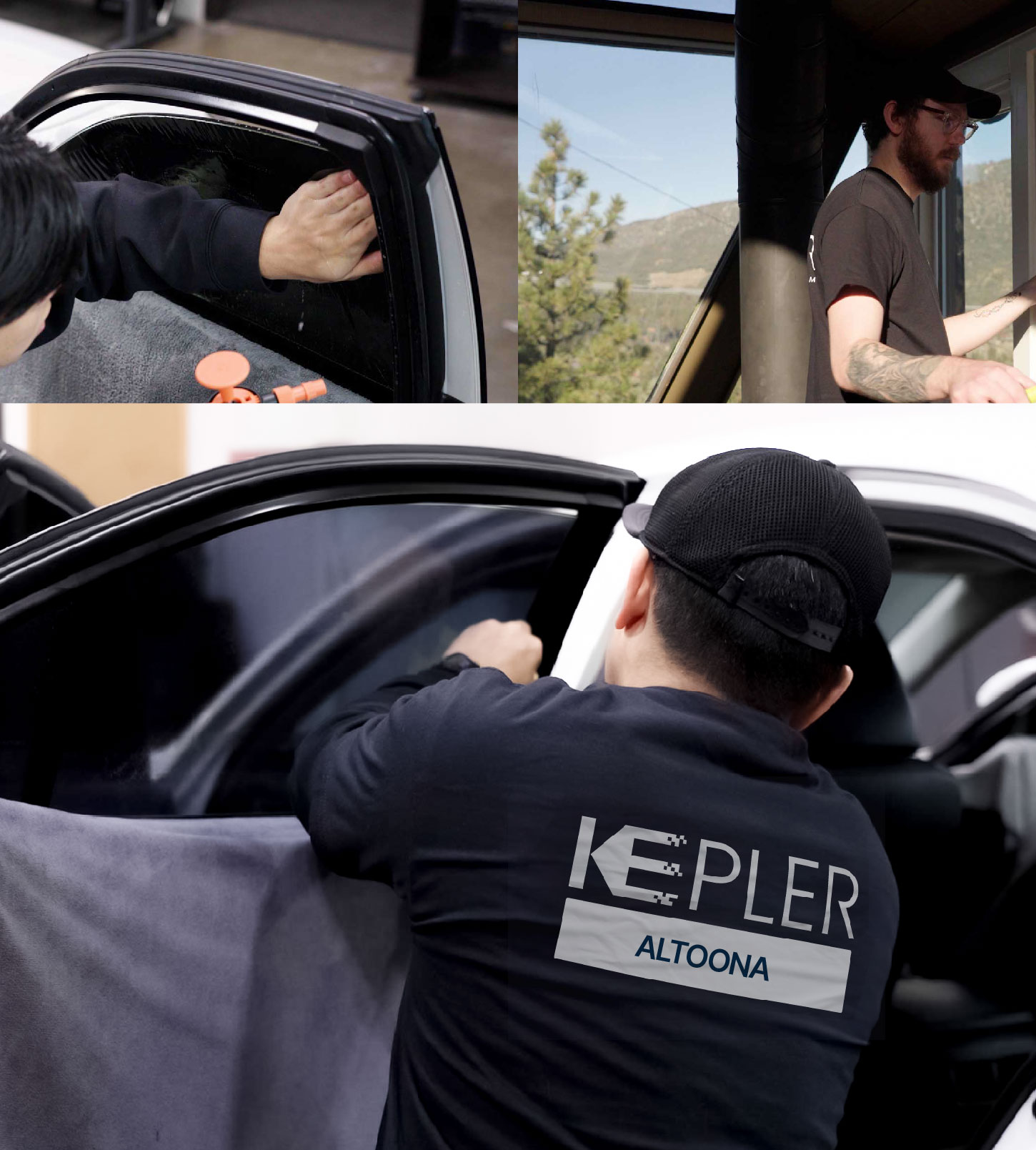Automotive Window Tinting Expert Applying Film in Altoona, Pennsylvania
