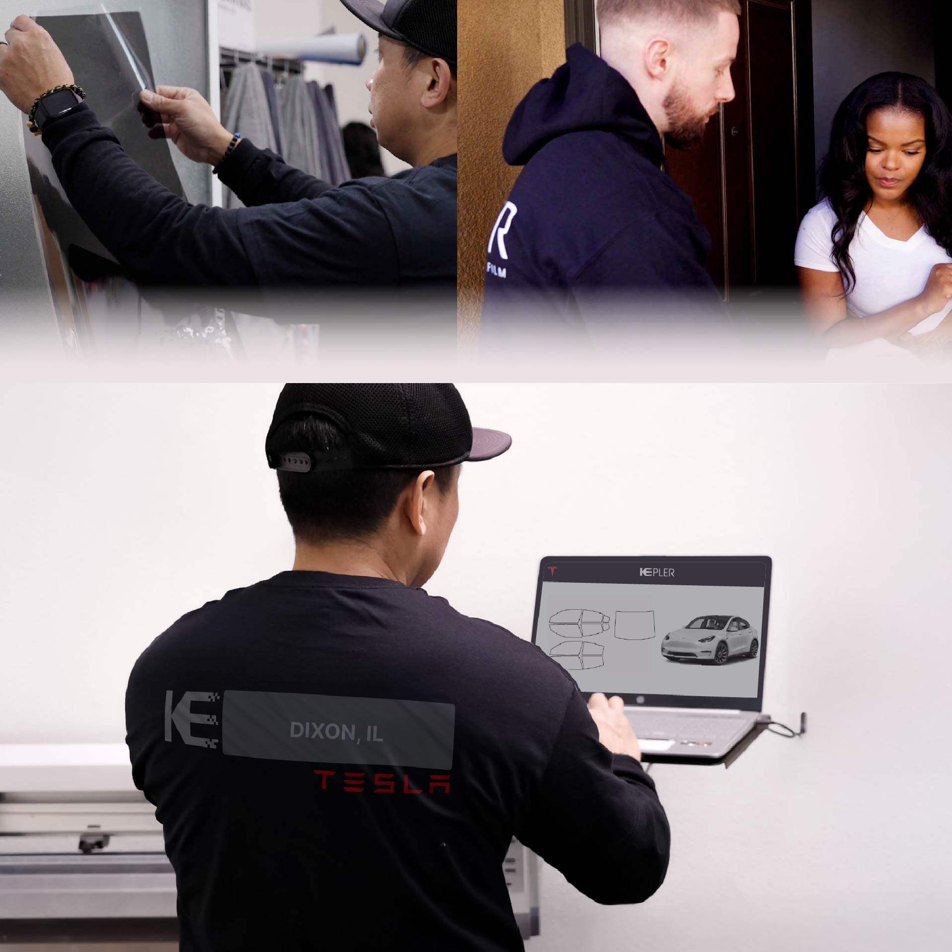 Expert Technician Installing Ceramic Window Tint to Tesla in Dixon