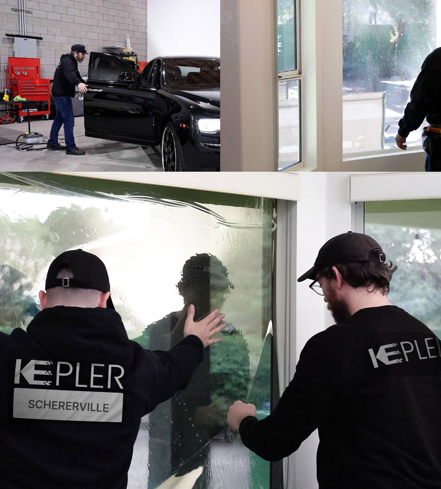 Expert Technician Installing Ceramic Window Tint to Home in Schererville