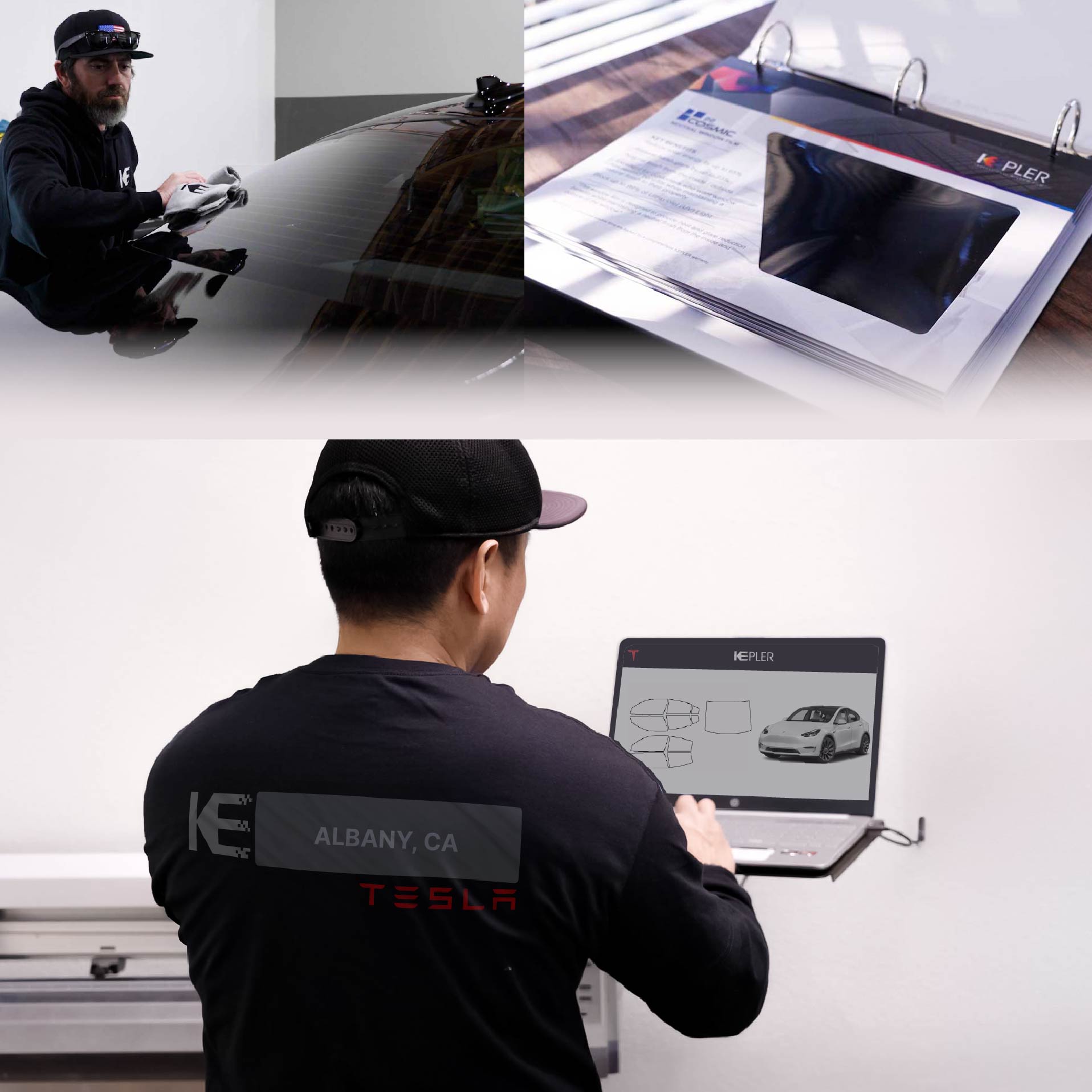 Expert Technician Fitting Advanced Window Tint to Tesla in Albany