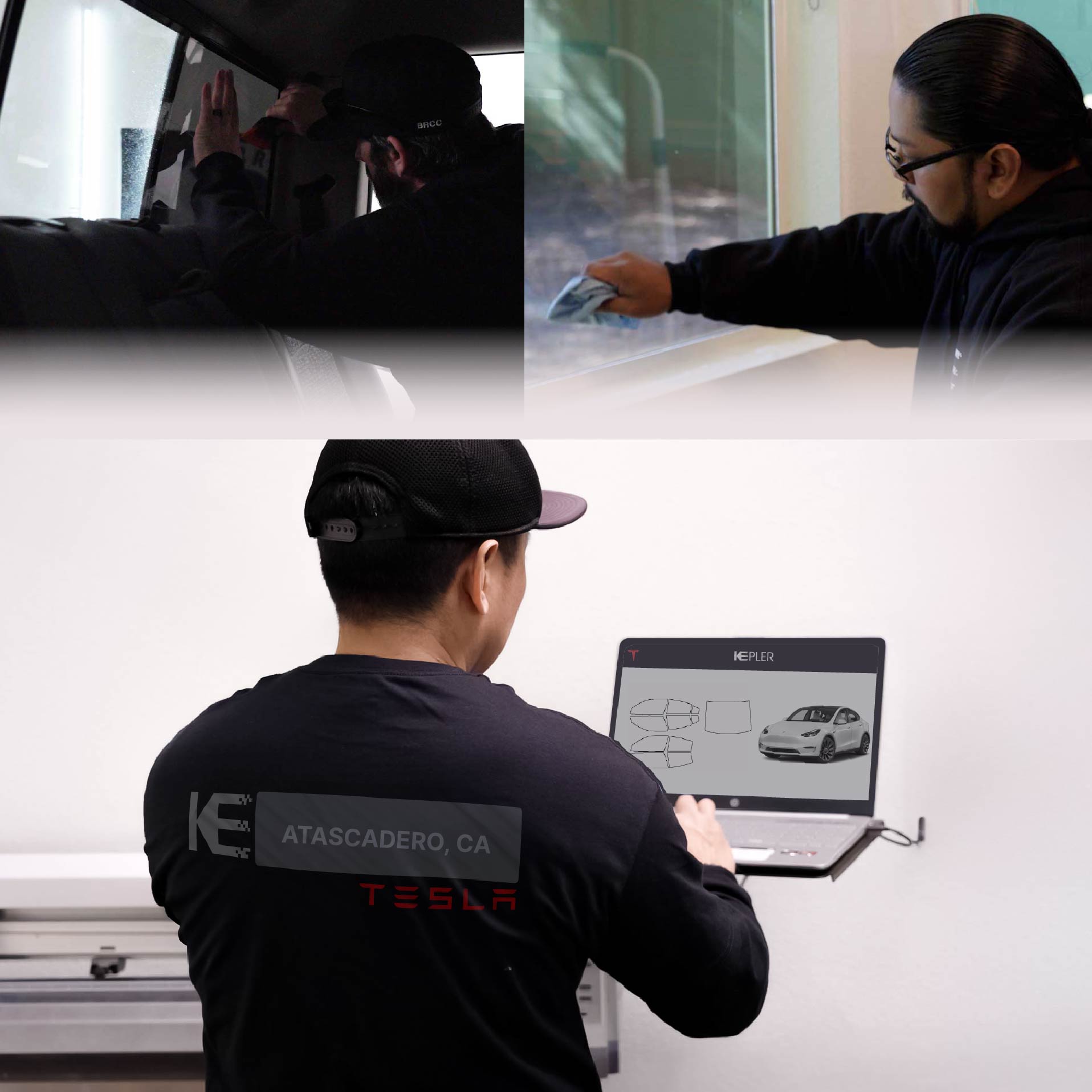 Expert Technician Installing Advanced Window Tint to Tesla in Atascadero