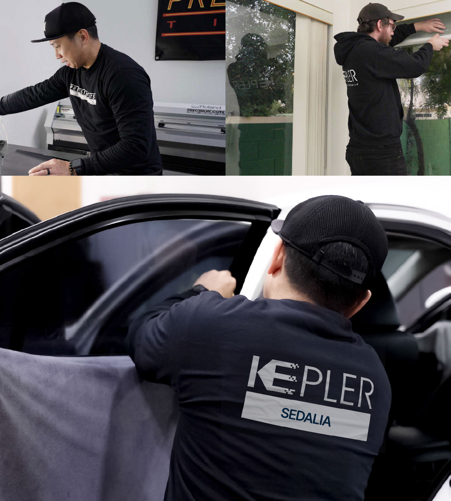 Automotive Window Tinting Expert Applying Film in Sedalia, Missouri