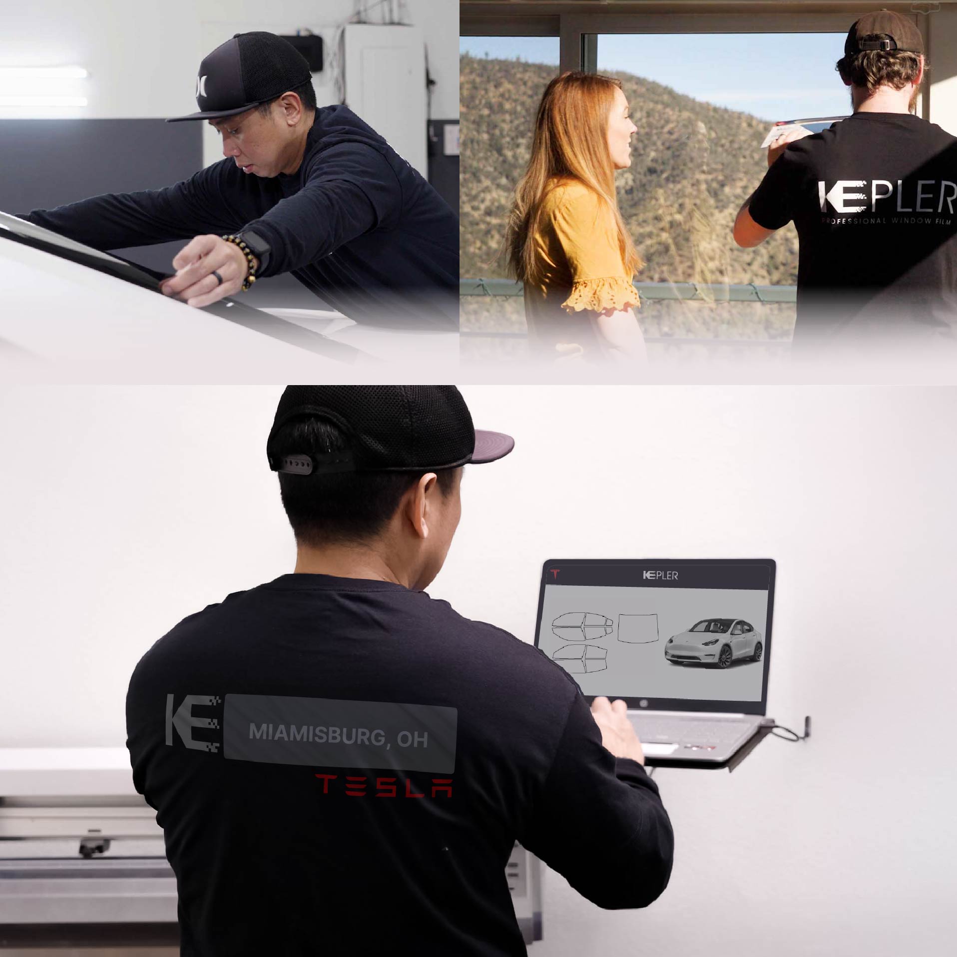 Kepler Technician Installing High-tech Window Tint to Tesla in Miamisburg