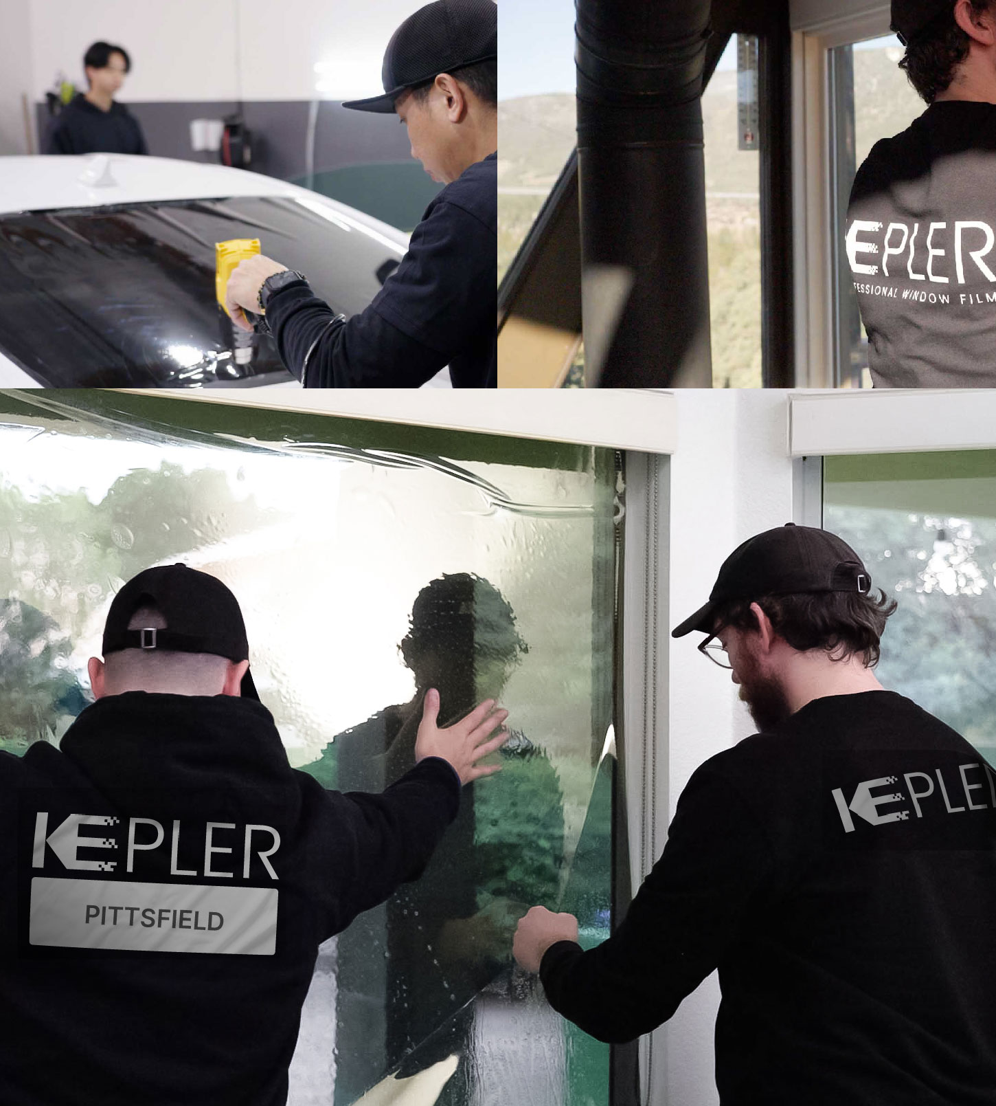 Expert Technician Fitting High-tech Window Tint to Home in Pittsfield