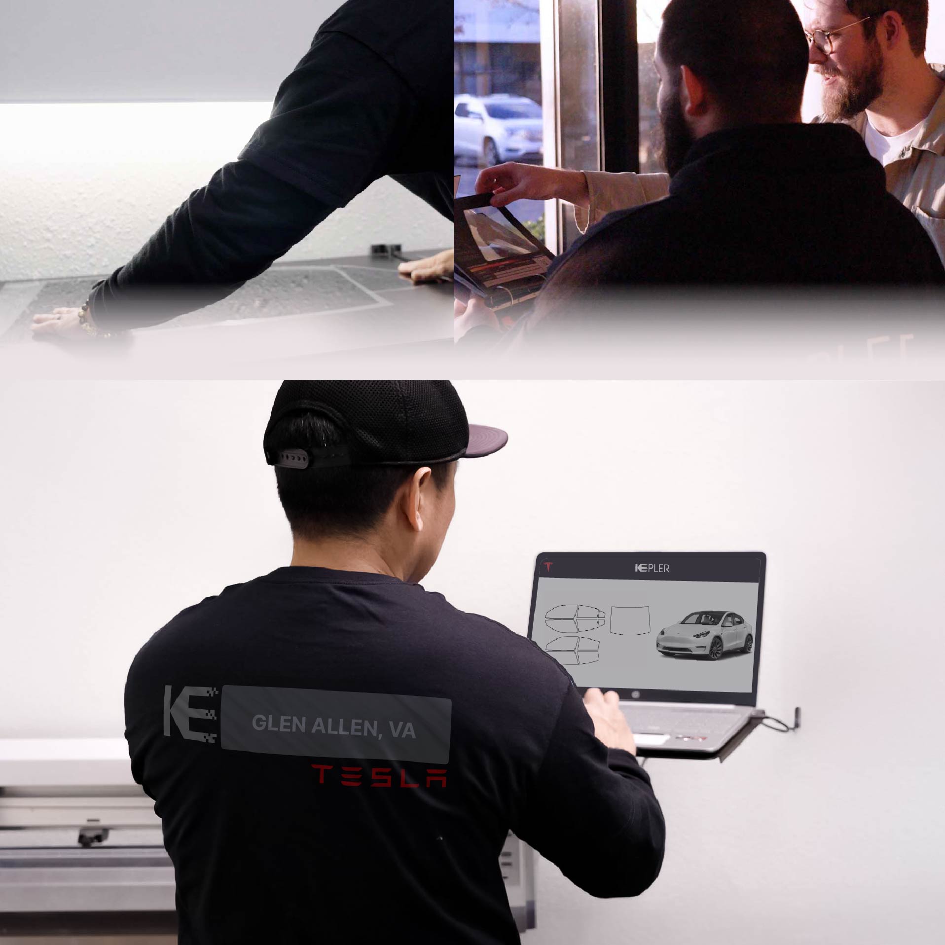 Kepler Technician Fitting High-tech Window Tint to Tesla in Glen Allen