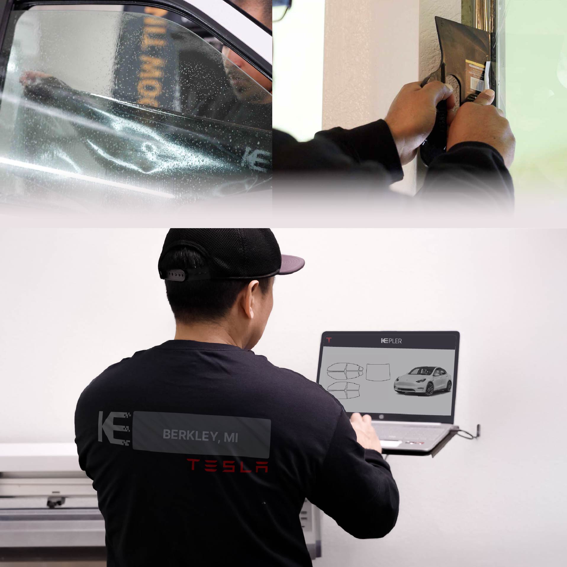 Kepler Technician Fitting Advanced Window Tint to Tesla in Berkley