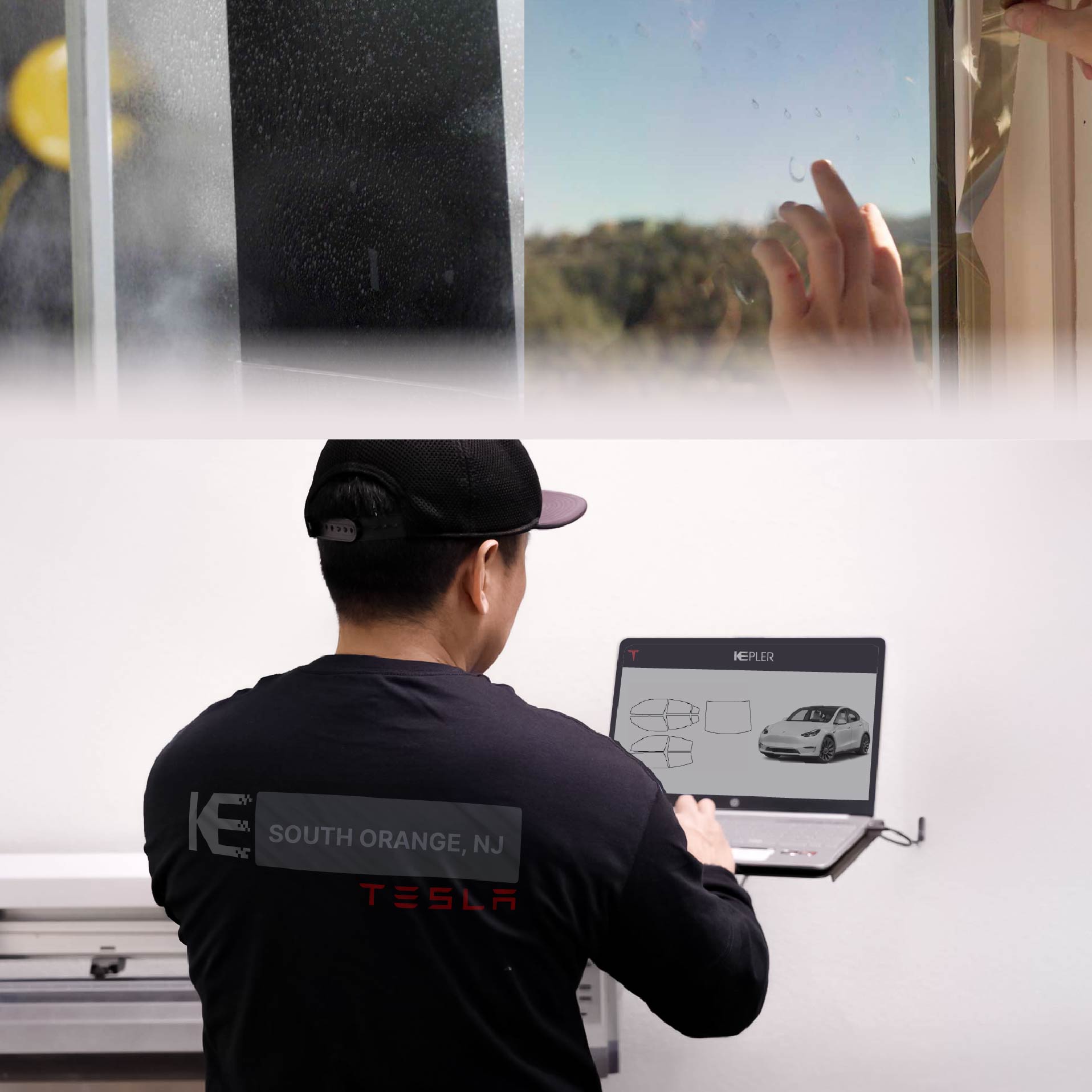 Kepler Technician Installing High-tech Window Tint to Tesla in South Orange