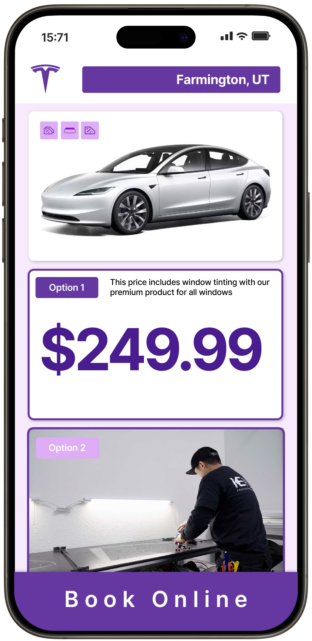 View Affordable Tesla Window Tinting Rates in Farmington, Utah