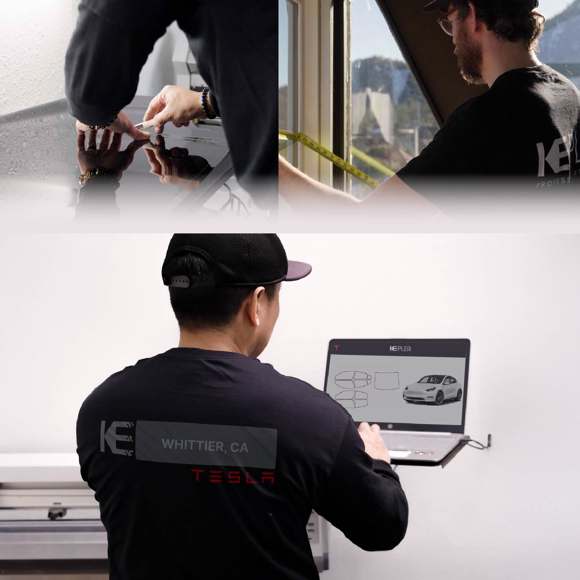 Expert Technician Installing Advanced Window Tint to Tesla in Whittier