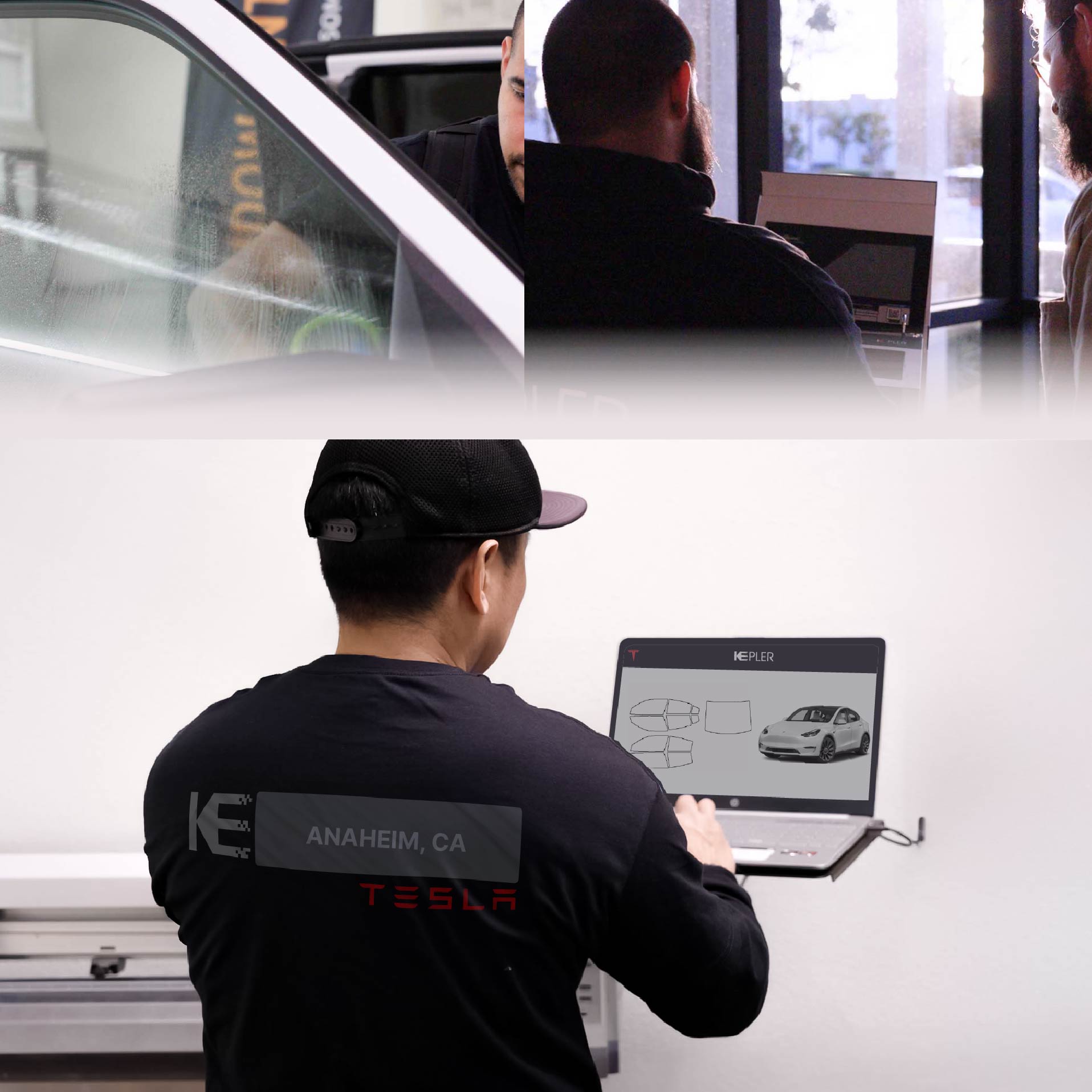Expert Technician Applying High-tech Window Tint to Tesla in Anaheim